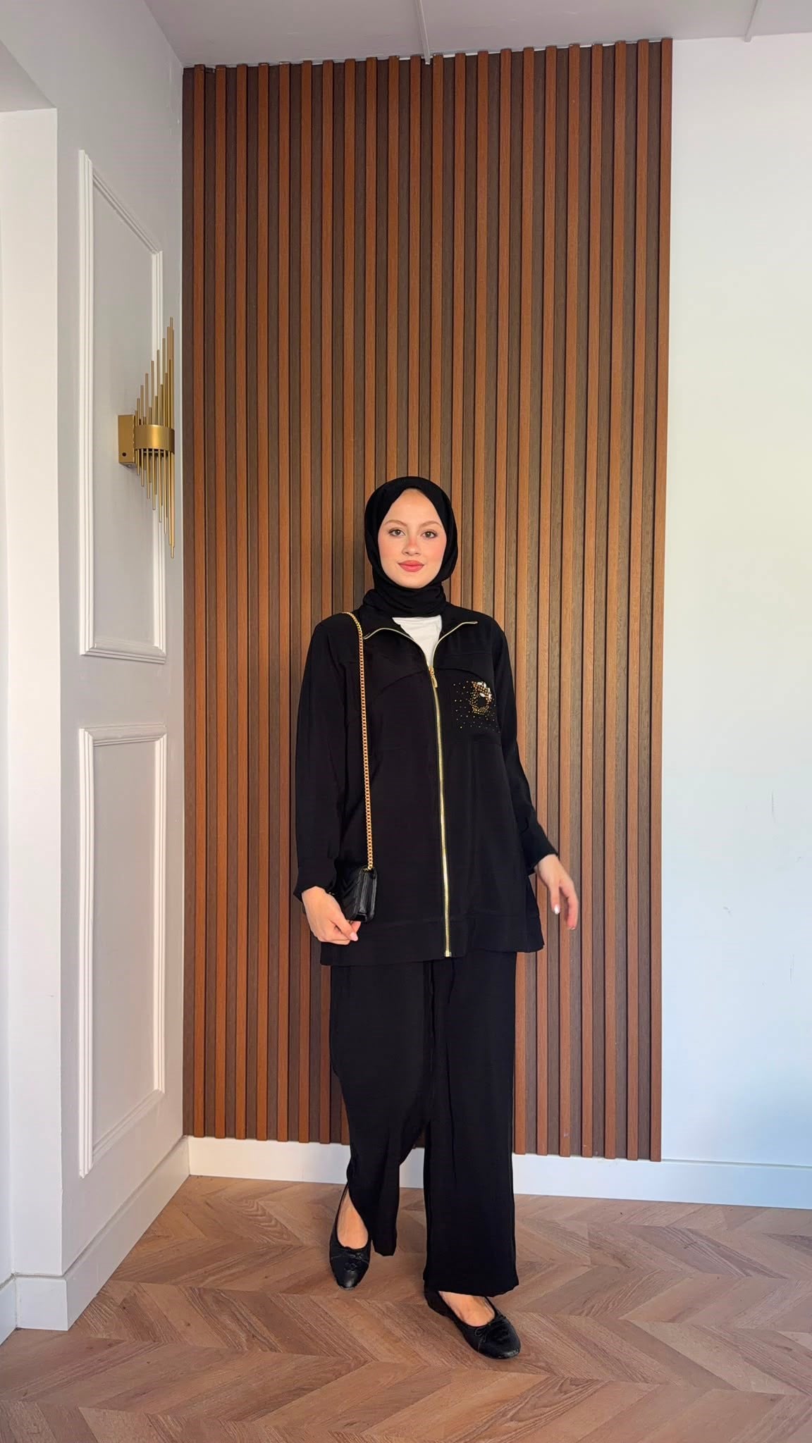 MEYSADESIGN PANTOLON TAKIM Gold Taş Baskılı Tensel İkili Takım Siyah
