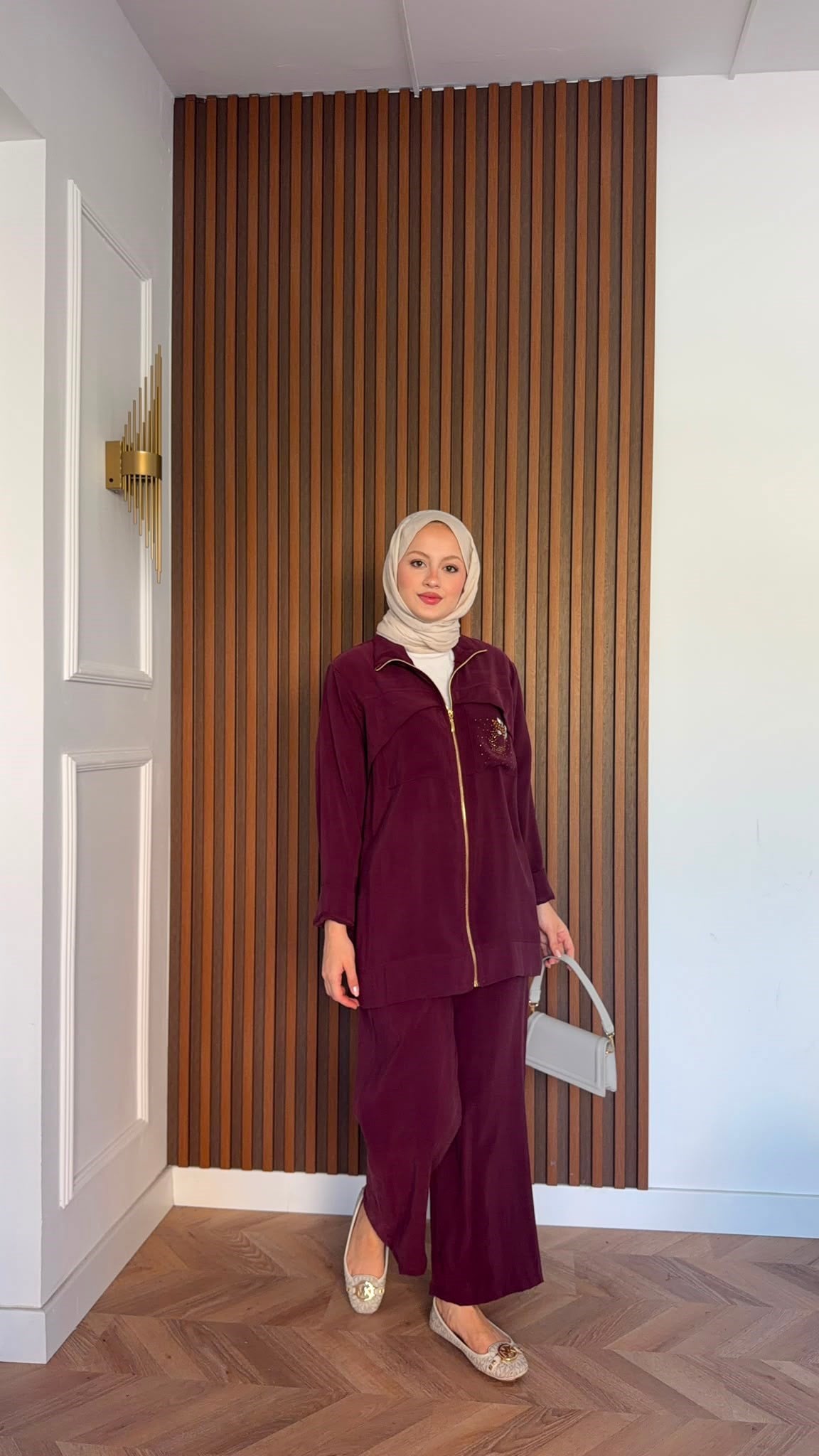 MEYSADESIGN PANTOLON TAKIM Gold Taş Baskılı Tensel İkili Takım Bordo