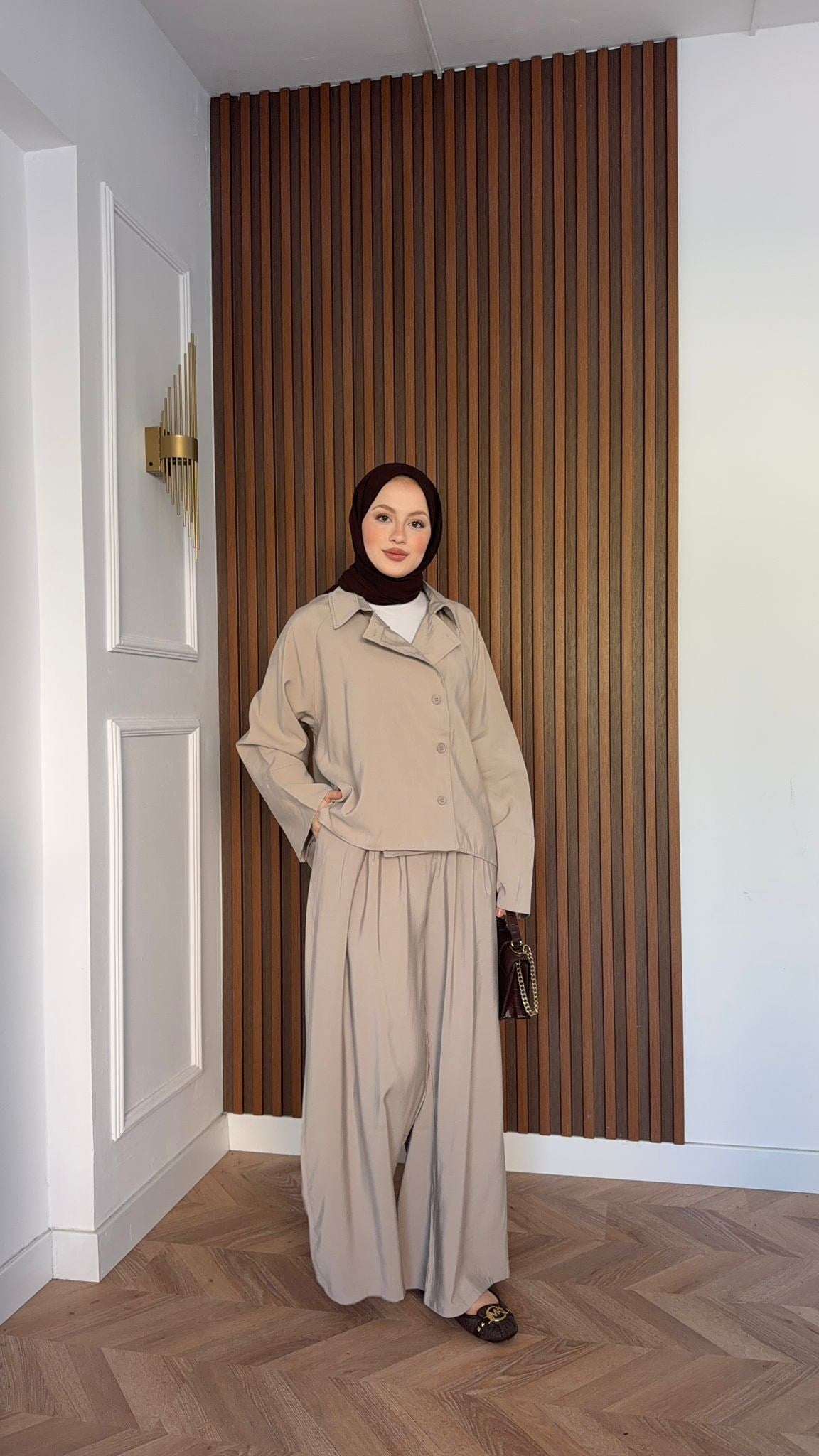 MEYSADESIGN PANTOLON TAKIM Heon Tensel Pantolonlu Takım Vizon