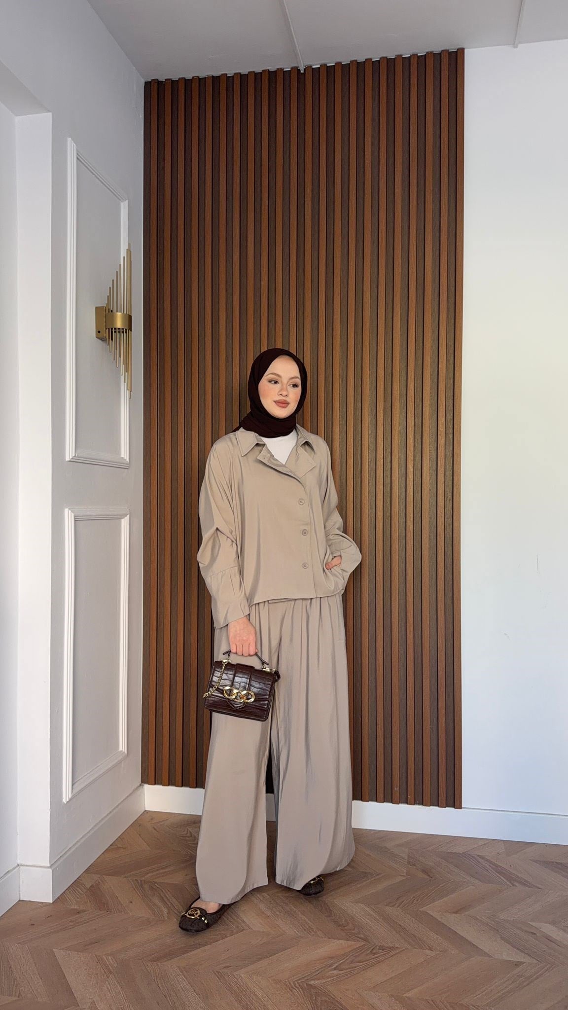 MEYSADESIGN PANTOLON TAKIM Heon Tensel Pantolonlu Takım Vizon
