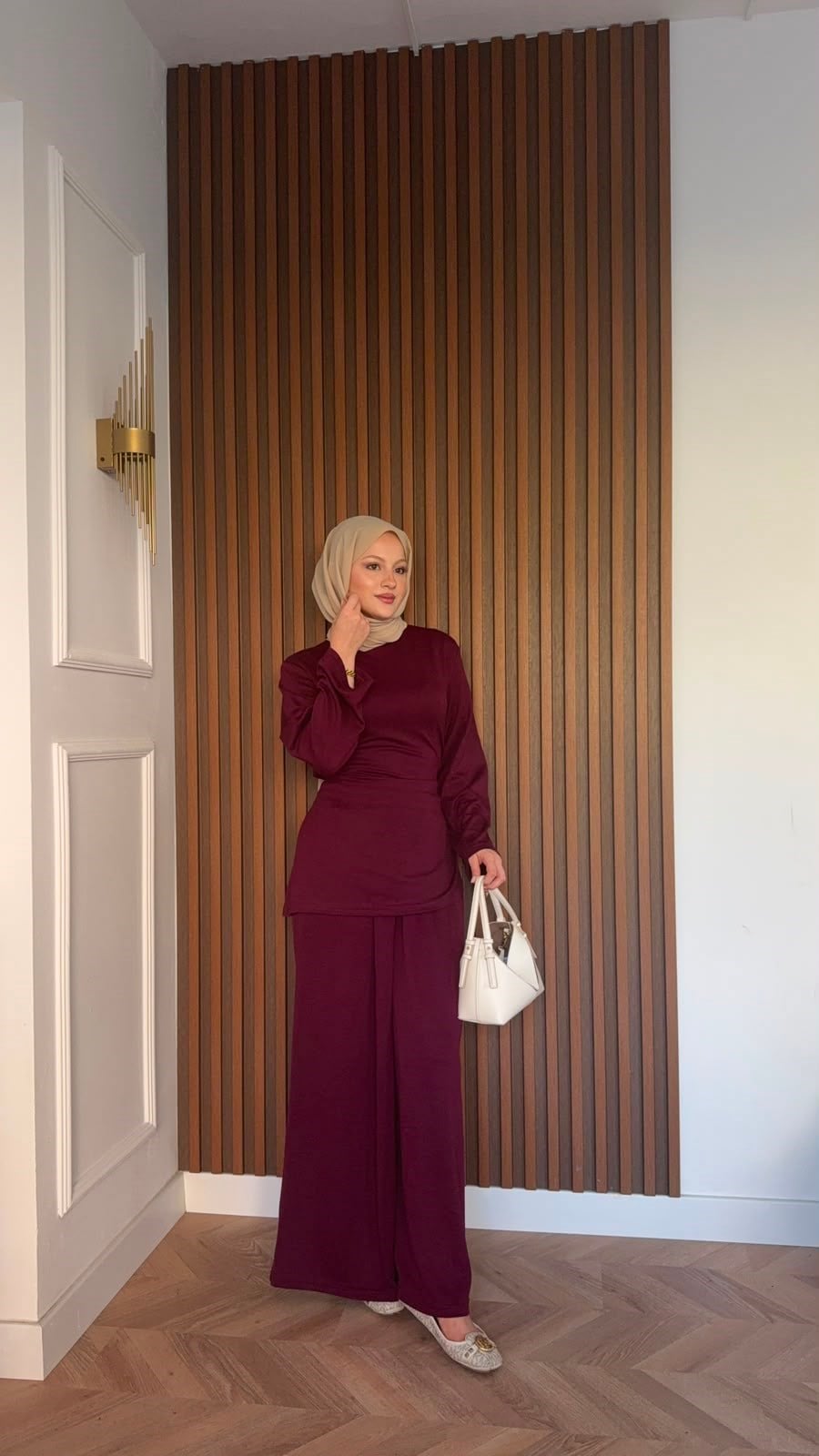 MEYSADESIGN PANTOLON TAKIM İpek Oysh İkili Takım Bordo