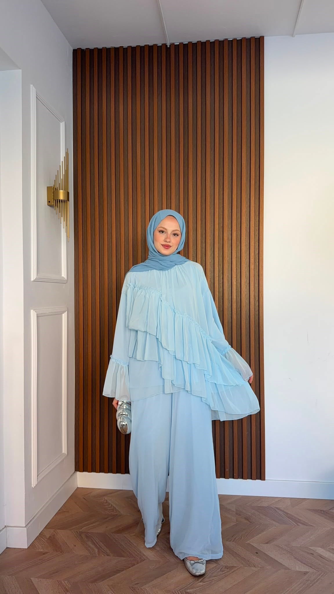 MEYSADESIGN PANTOLON TAKIM Katkat Şifon Takım Bebe Mavisi