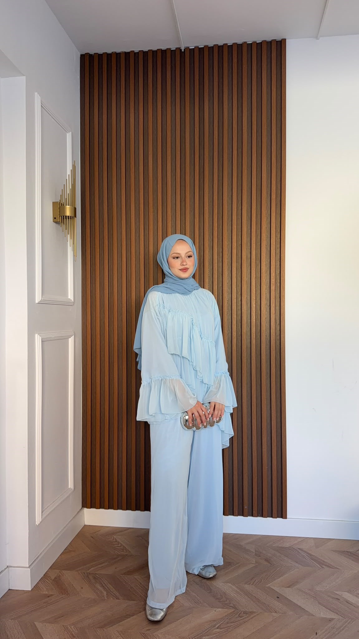 MEYSADESIGN PANTOLON TAKIM Katkat Şifon Takım Bebe Mavisi