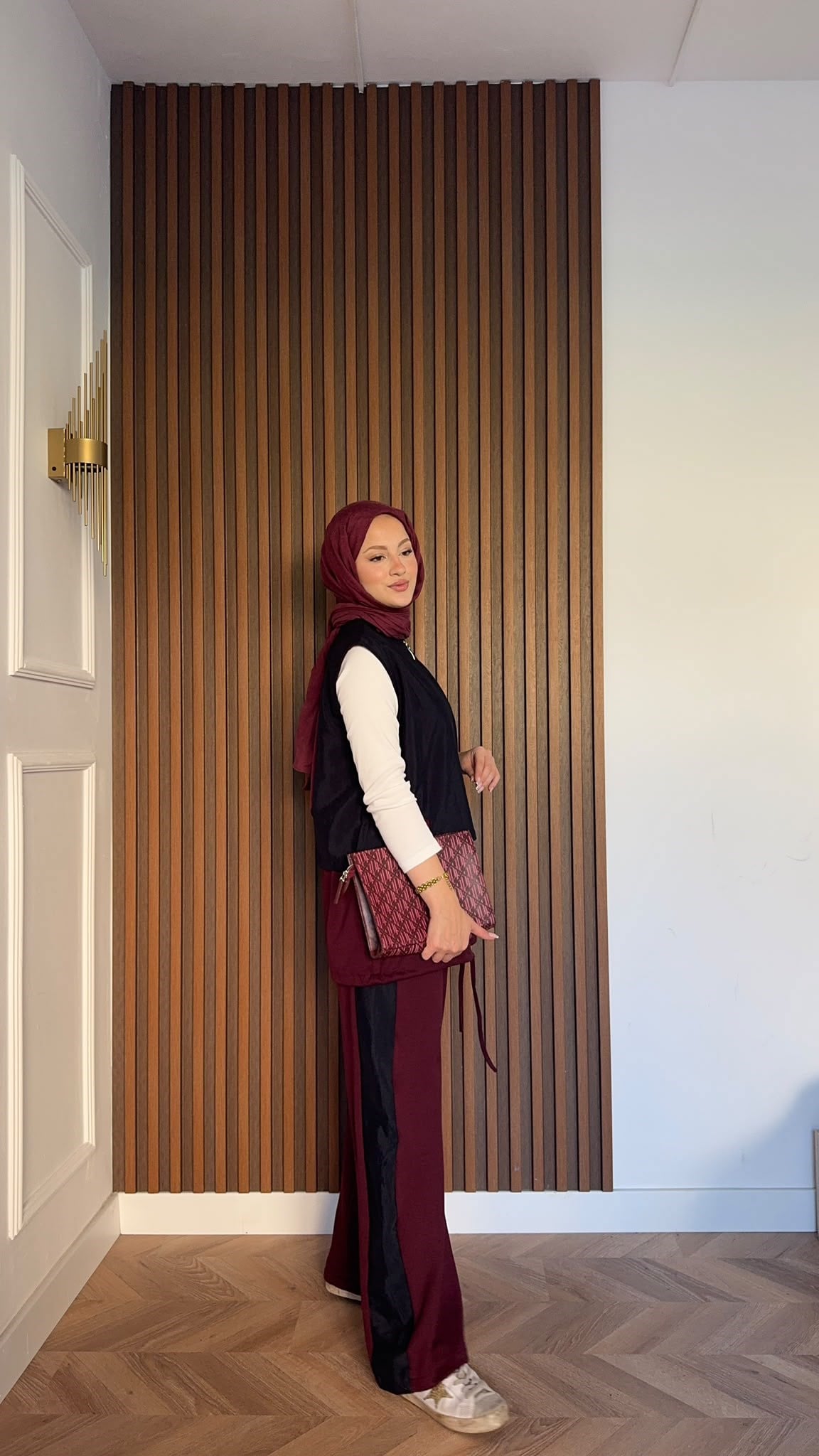 MEYSADESIGN PANTOLON TAKIM Kontrast Çift Renkli Yelekli İkili Takım Bordo
