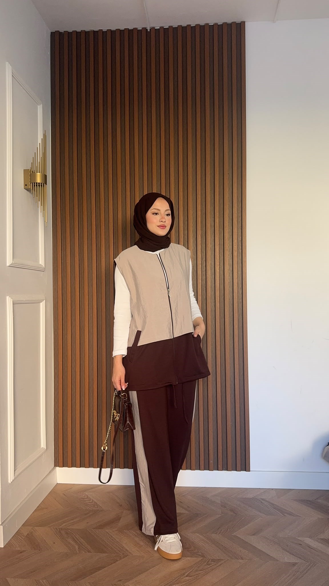MEYSADESIGN PANTOLON TAKIM Kontrast Çift Renkli Yelekli İkili Takım Acı Kahve