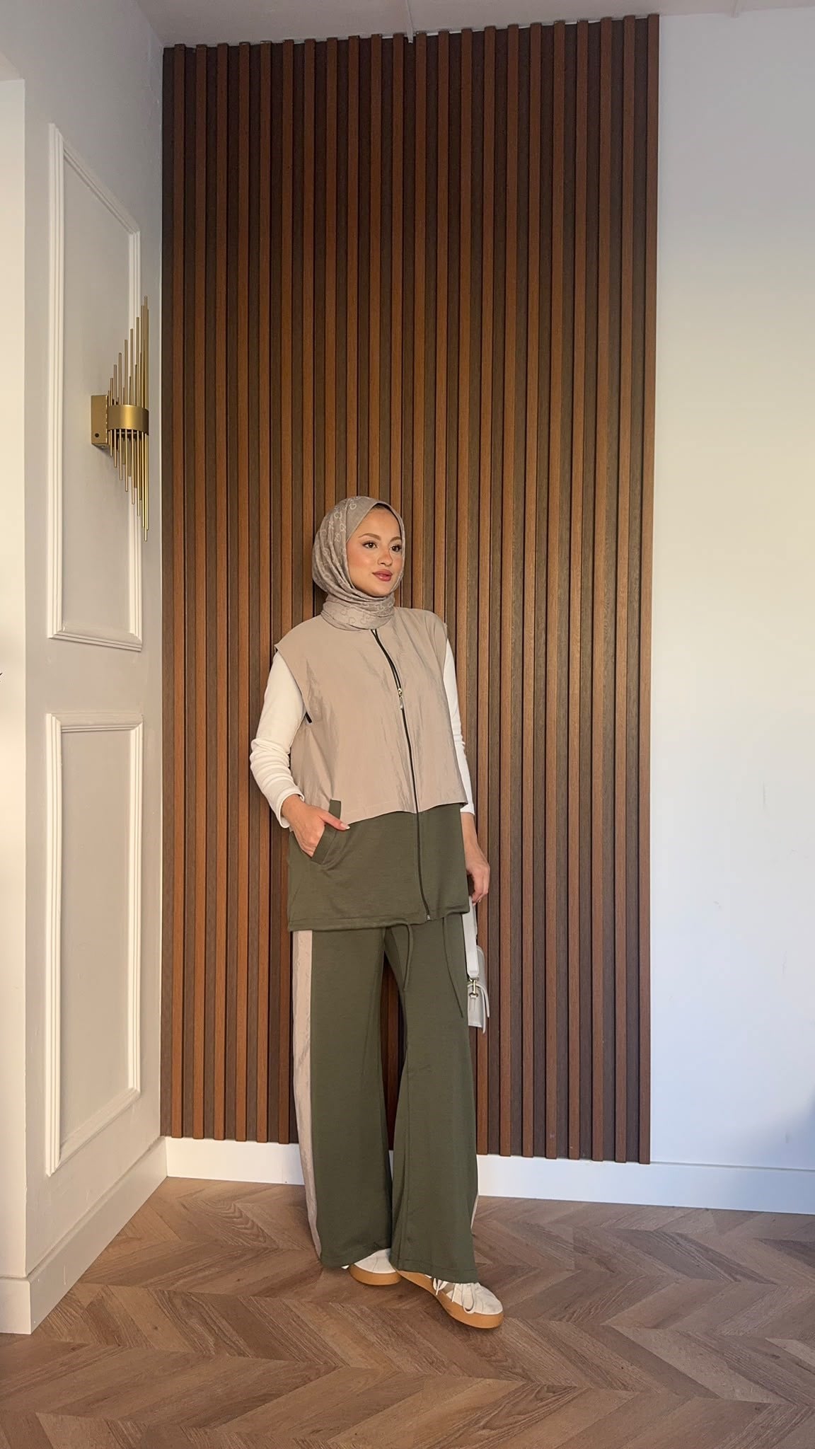 MEYSADESIGN PANTOLON TAKIM Kontrast Çift Renkli Yelekli İkili Takım Haki