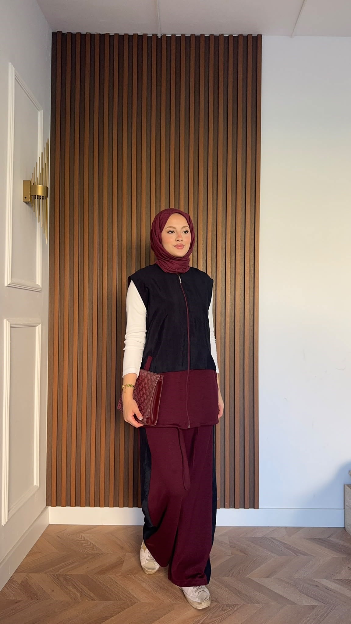 MEYSADESIGN PANTOLON TAKIM Kontrast Çift Renkli Yelekli İkili Takım Bordo