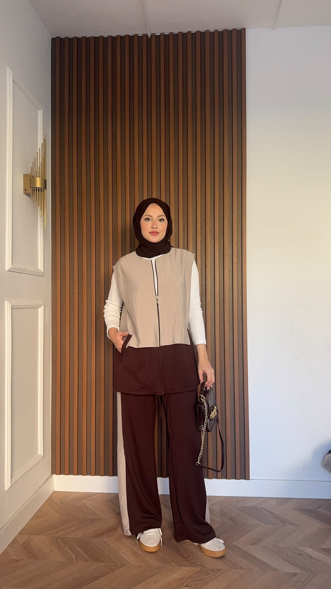 MEYSADESIGN PANTOLON TAKIM Kontrast Çift Renkli Yelekli İkili Takım Acı Kahve