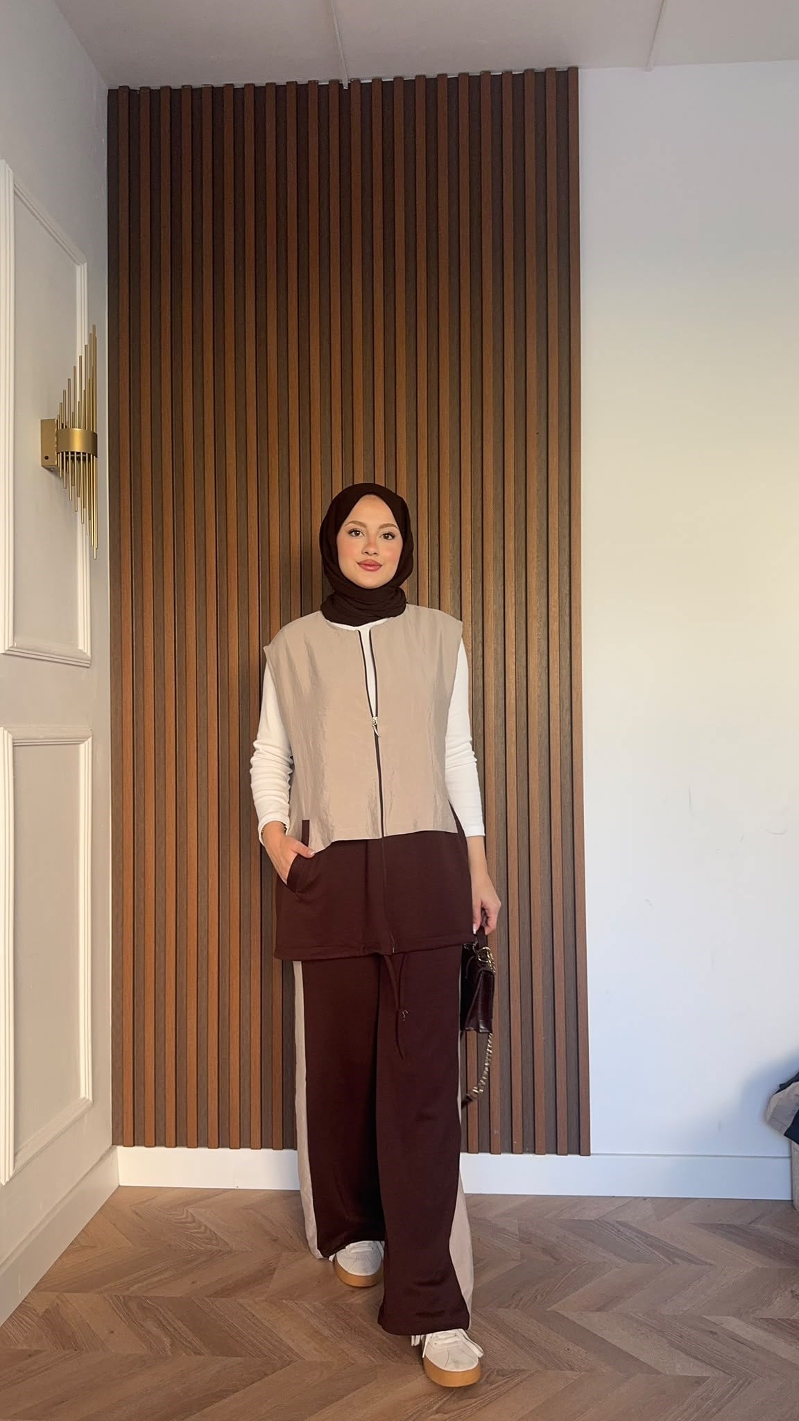MEYSADESIGN PANTOLON TAKIM Kontrast Çift Renkli Yelekli İkili Takım Acı Kahve