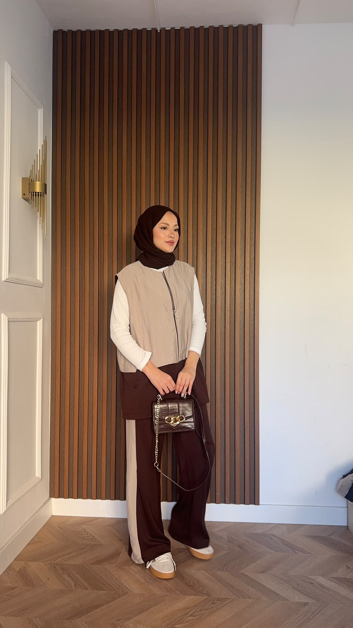 MEYSADESIGN PANTOLON TAKIM Kontrast Çift Renkli Yelekli İkili Takım Acı Kahve