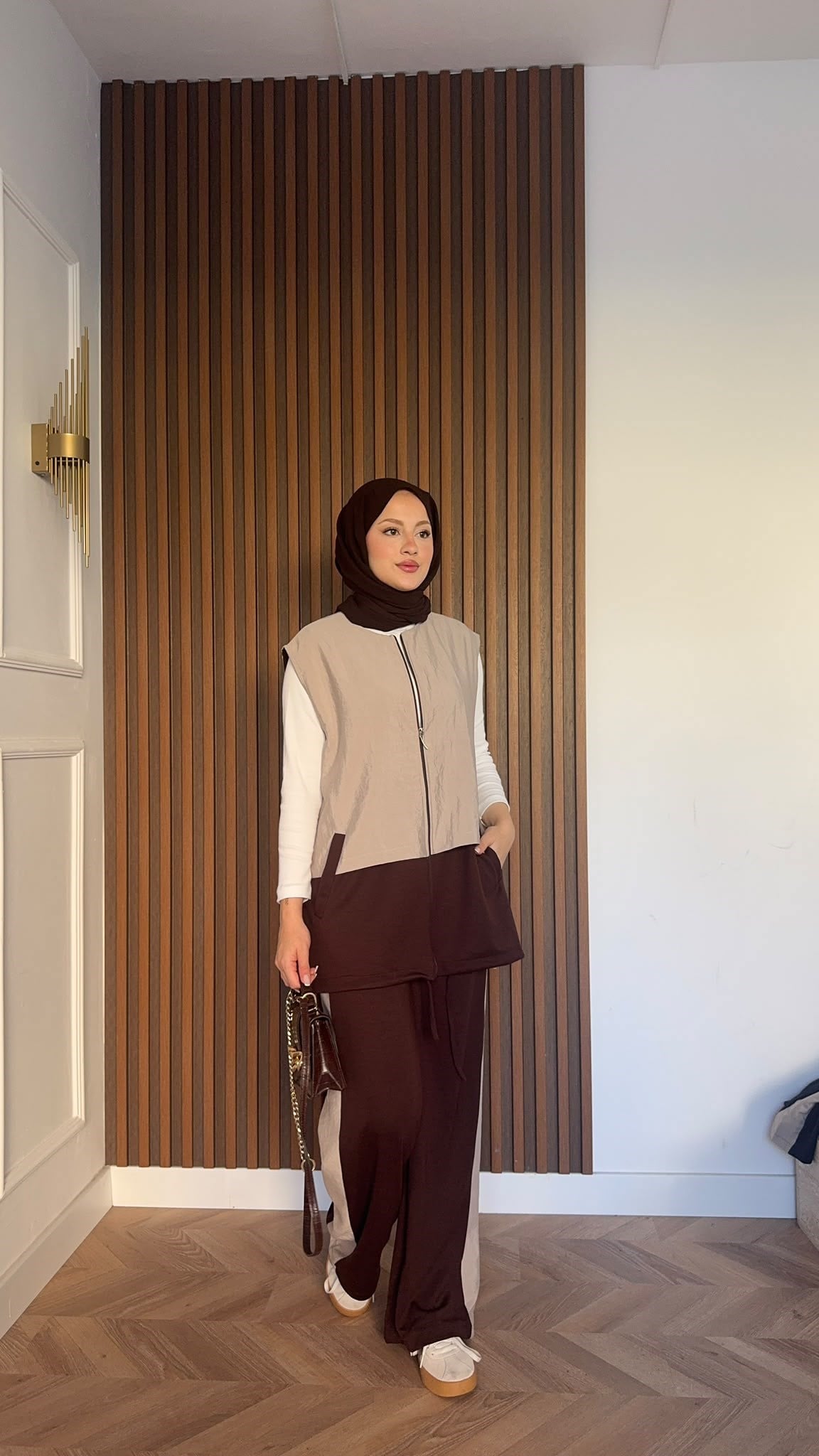 MEYSADESIGN PANTOLON TAKIM Kontrast Çift Renkli Yelekli İkili Takım Acı Kahve