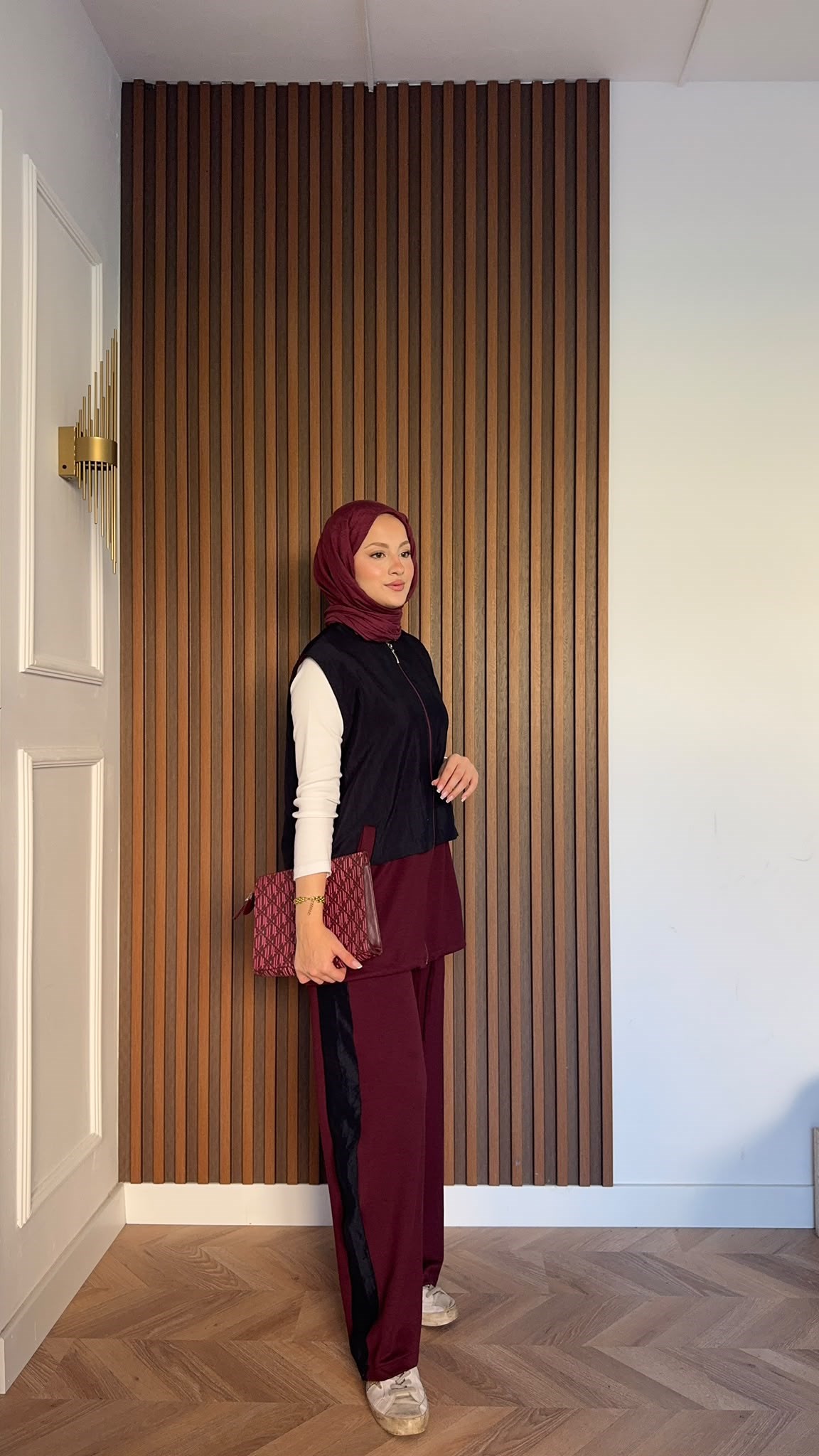 MEYSADESIGN PANTOLON TAKIM Kontrast Çift Renkli Yelekli İkili Takım Bordo