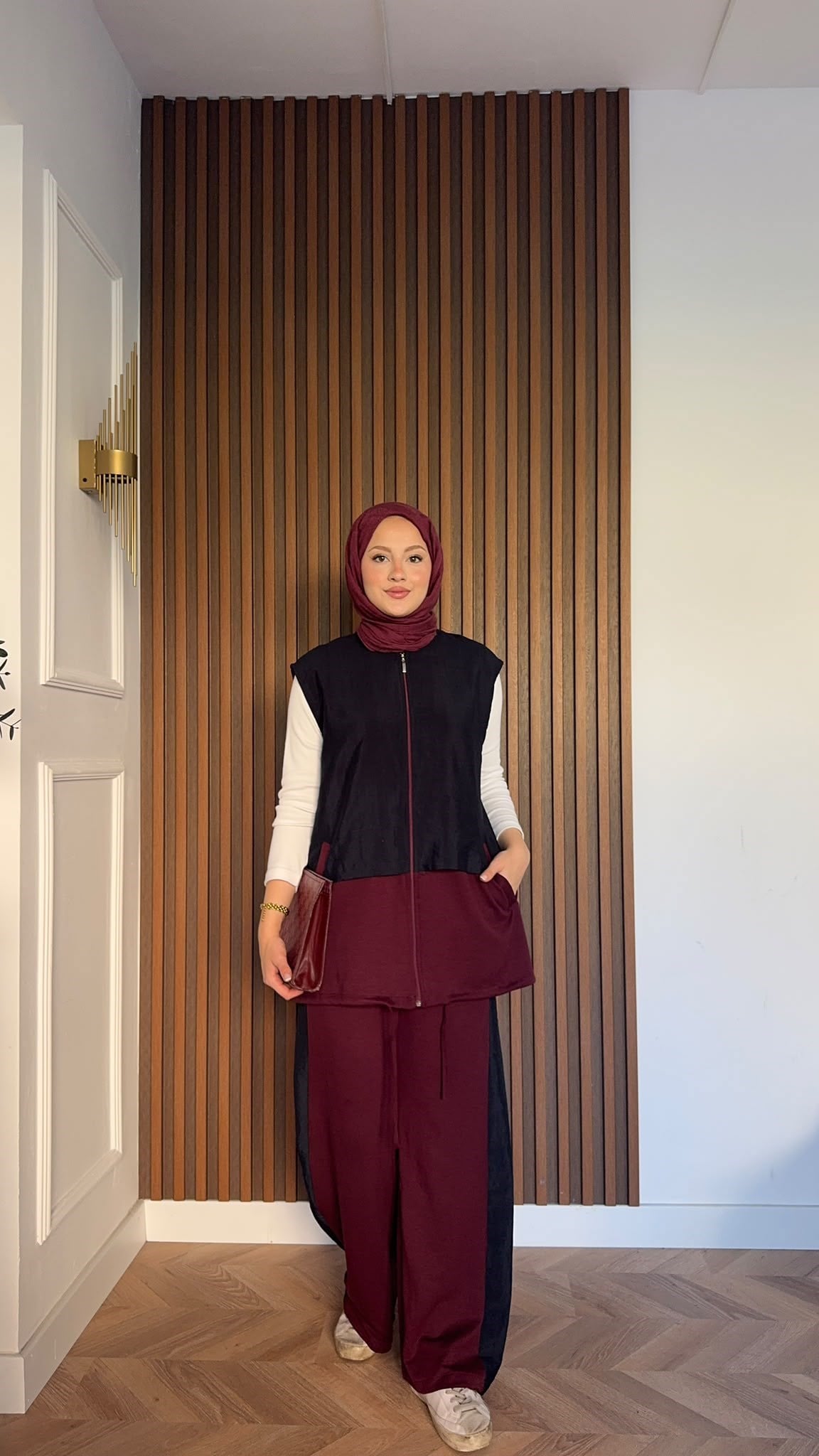 MEYSADESIGN PANTOLON TAKIM Kontrast Çift Renkli Yelekli İkili Takım Bordo