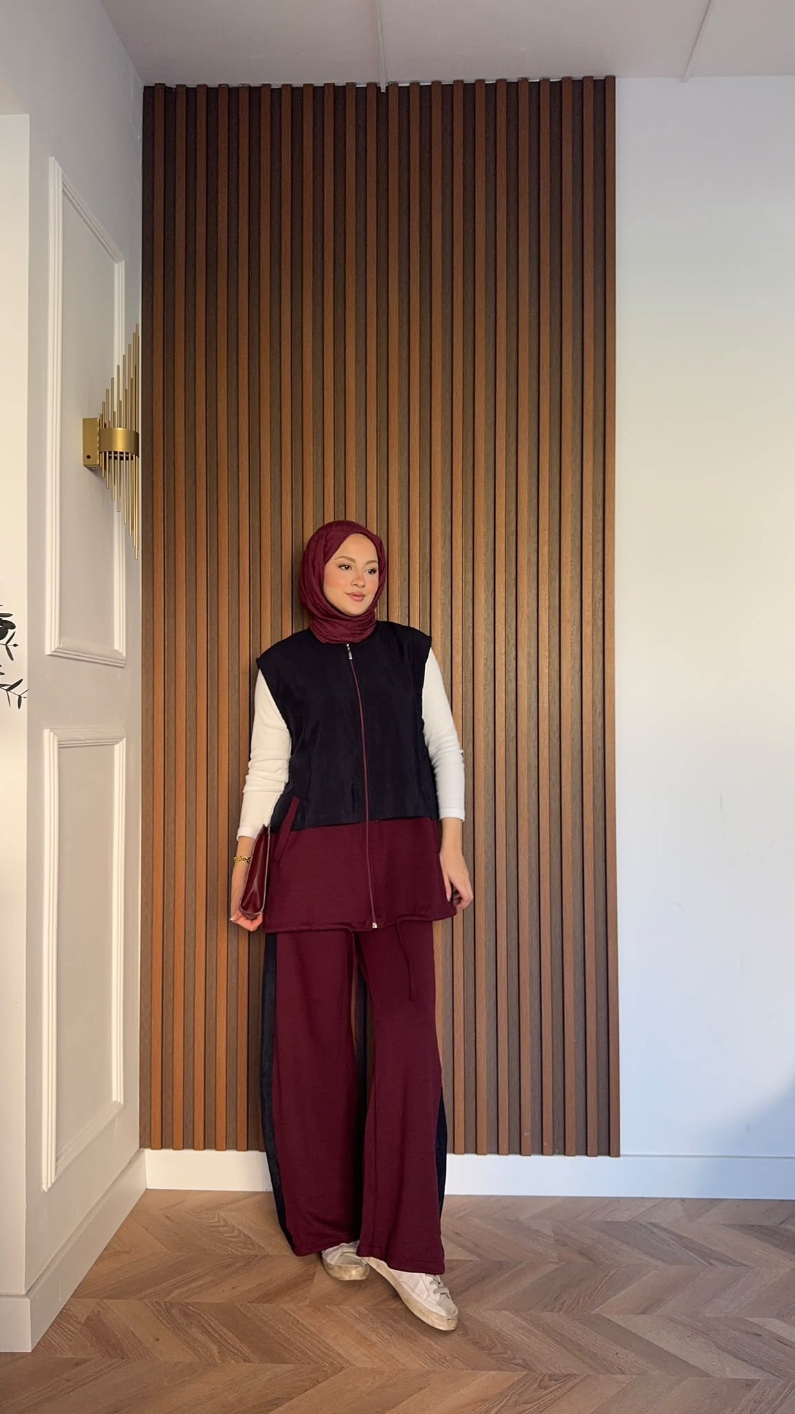 MEYSADESIGN PANTOLON TAKIM Kontrast Çift Renkli Yelekli İkili Takım Bordo