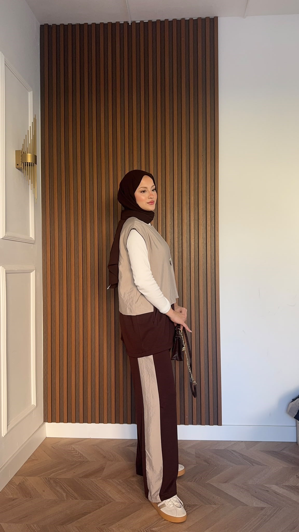 MEYSADESIGN PANTOLON TAKIM Kontrast Çift Renkli Yelekli İkili Takım Acı Kahve