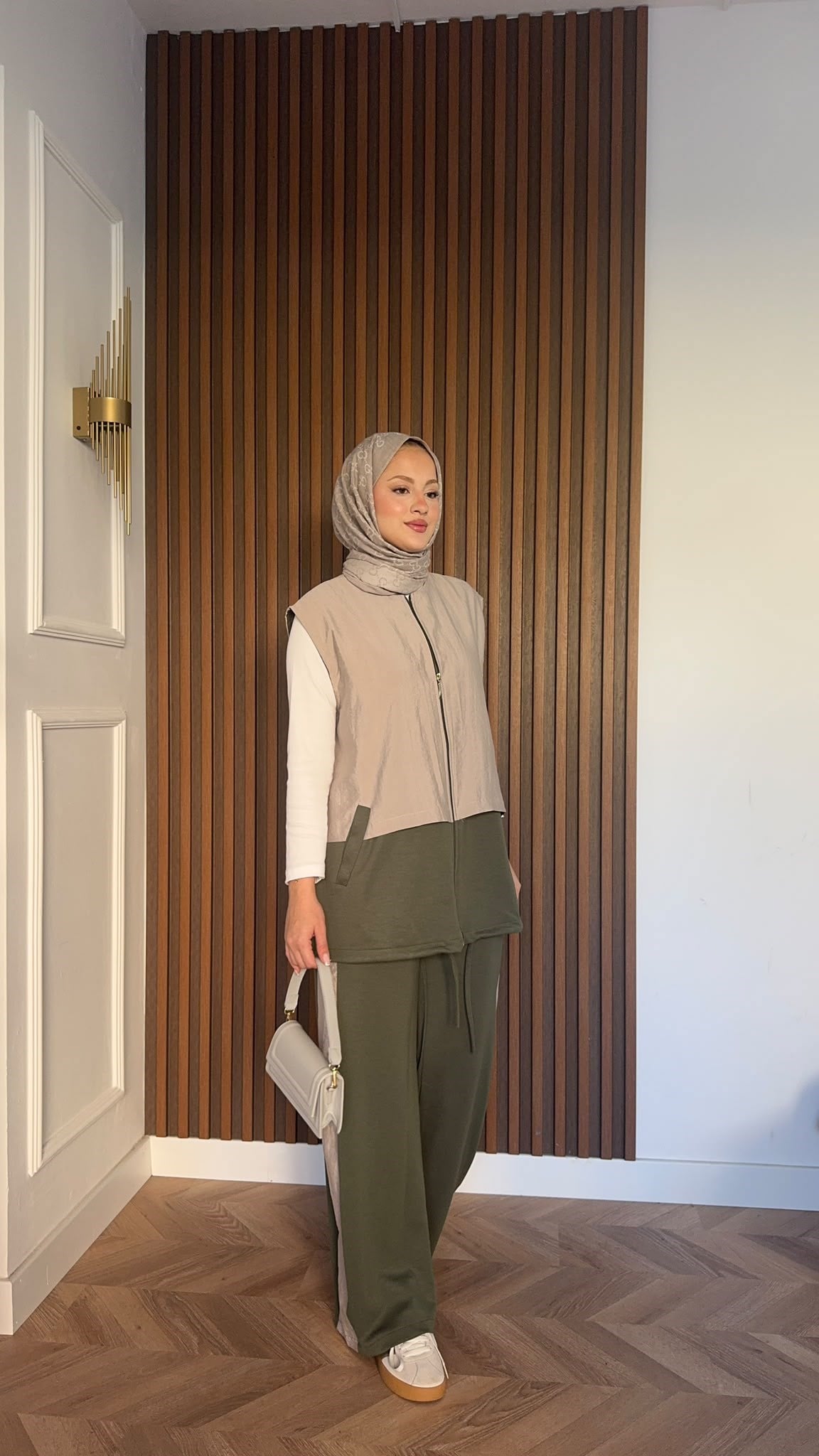MEYSADESIGN PANTOLON TAKIM Kontrast Çift Renkli Yelekli İkili Takım Haki