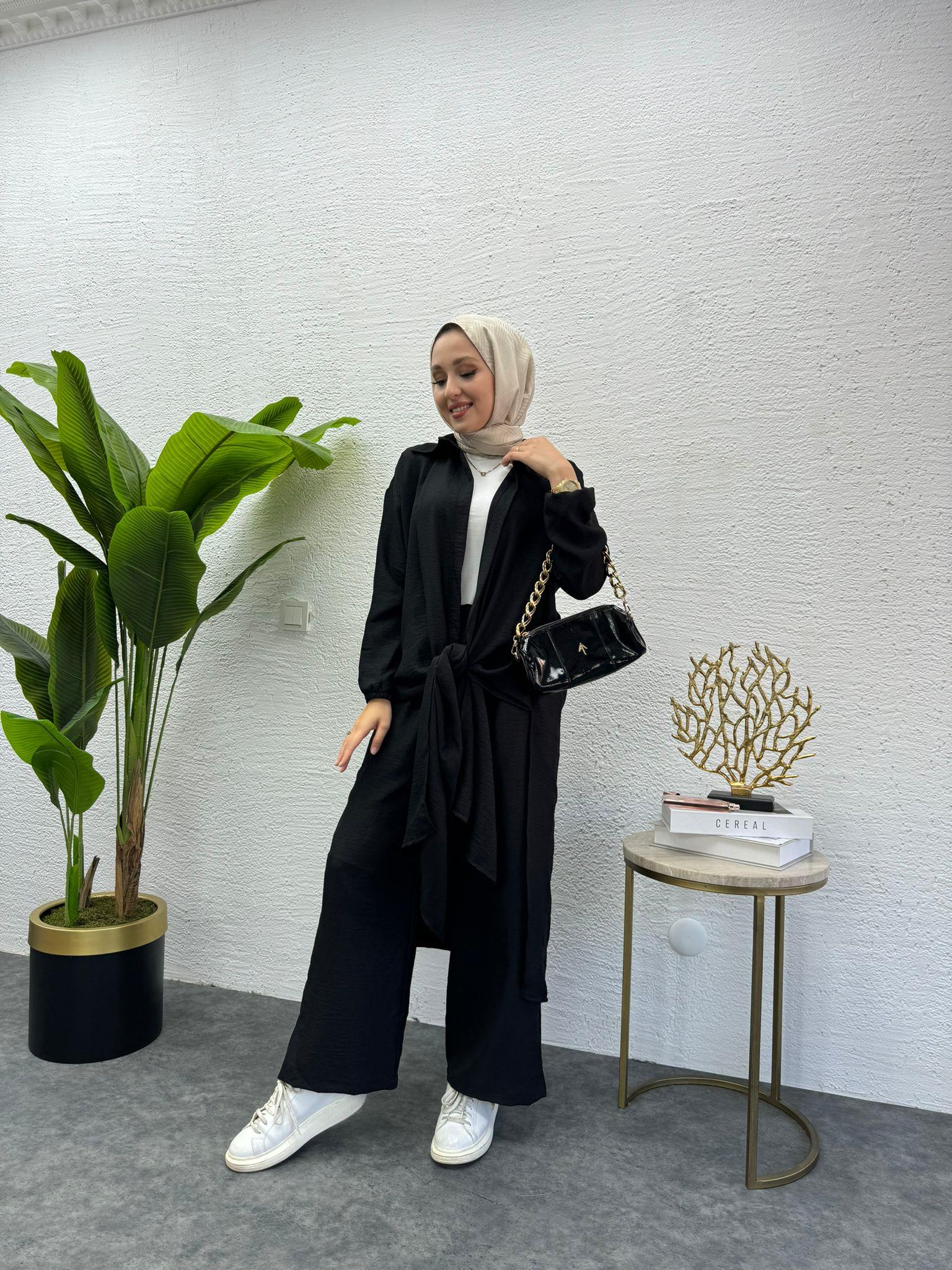 MEYSADESIGN PANTOLON TAKIM Lina Keten İkili Takım Siyah