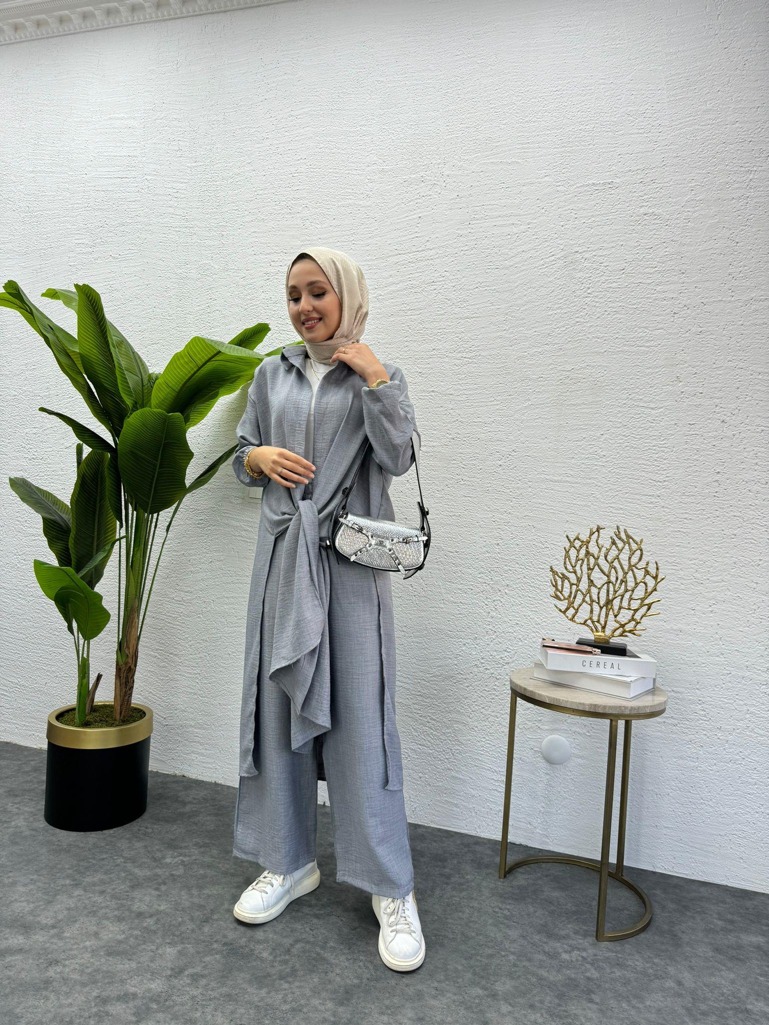 MEYSADESIGN PANTOLON TAKIM Lina Keten İkili Takım Gri