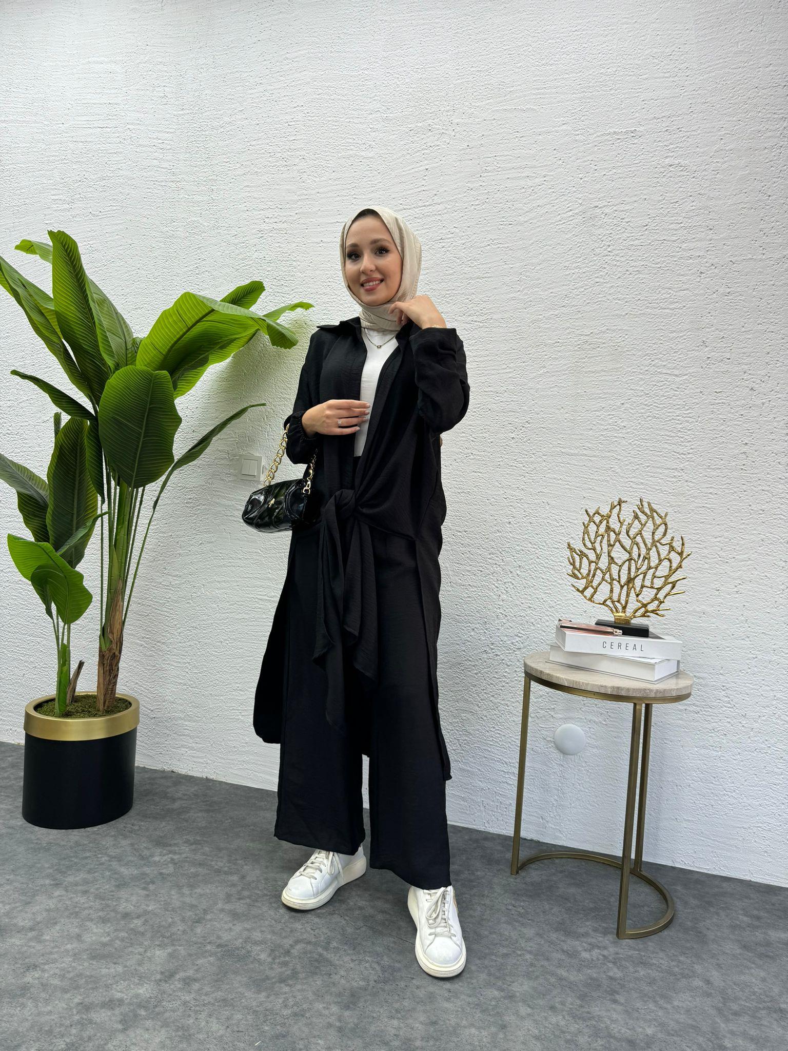 MEYSADESIGN PANTOLON TAKIM Lina Keten İkili Takım Siyah