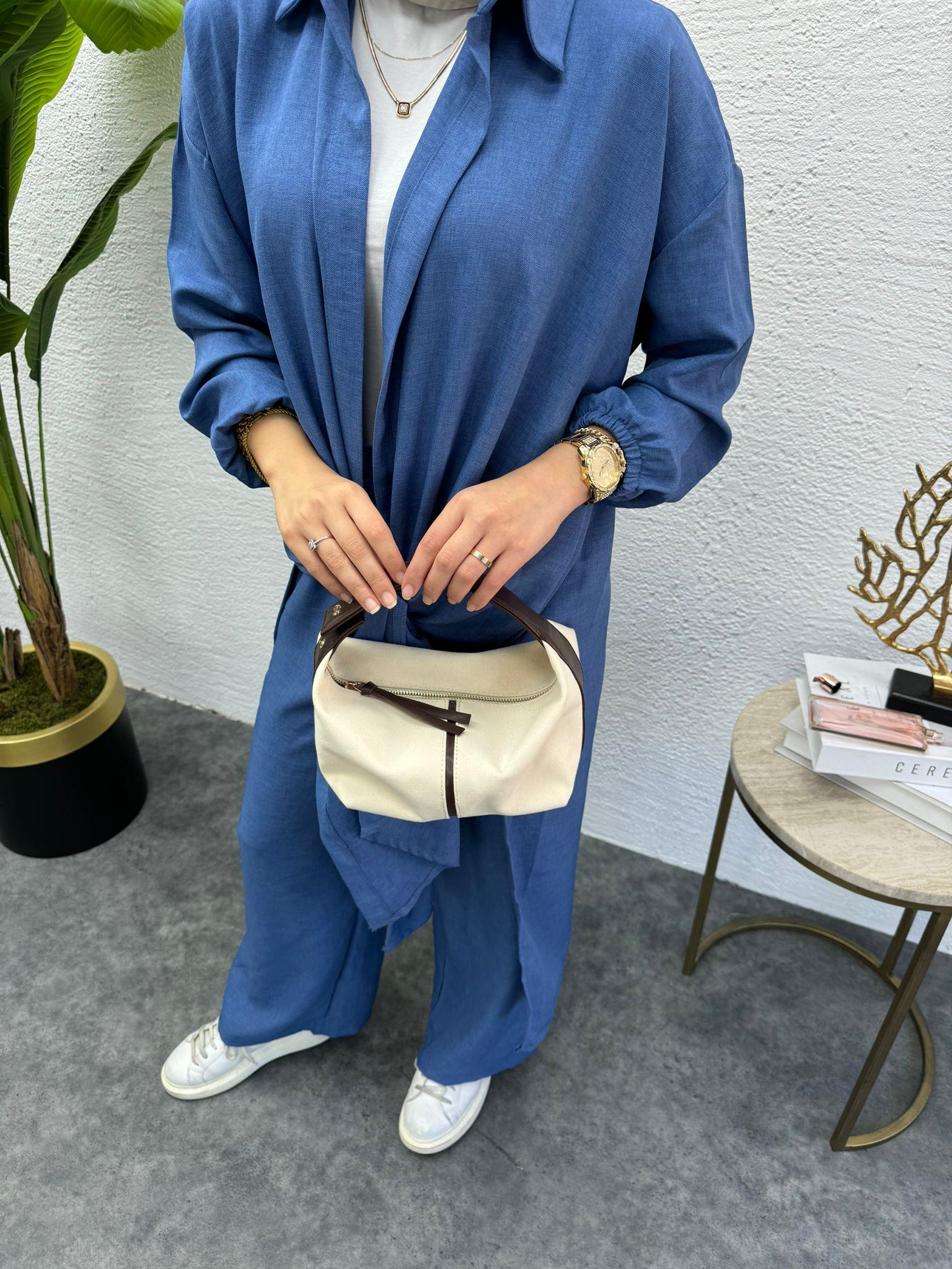 MEYSADESIGN PANTOLON TAKIM Lina Keten İkili Takım Koyu Mavi