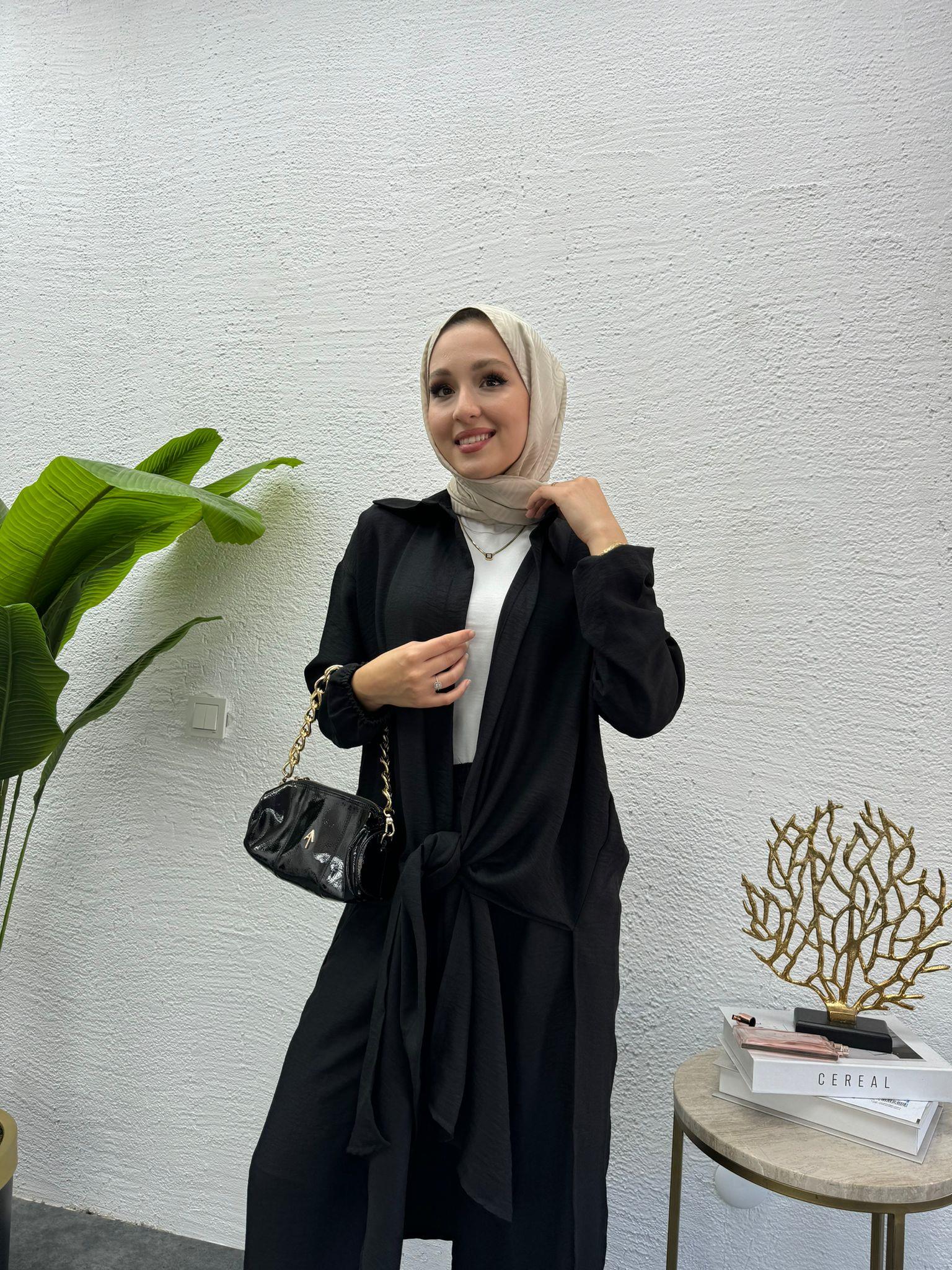 MEYSADESIGN PANTOLON TAKIM Lina Keten İkili Takım Siyah