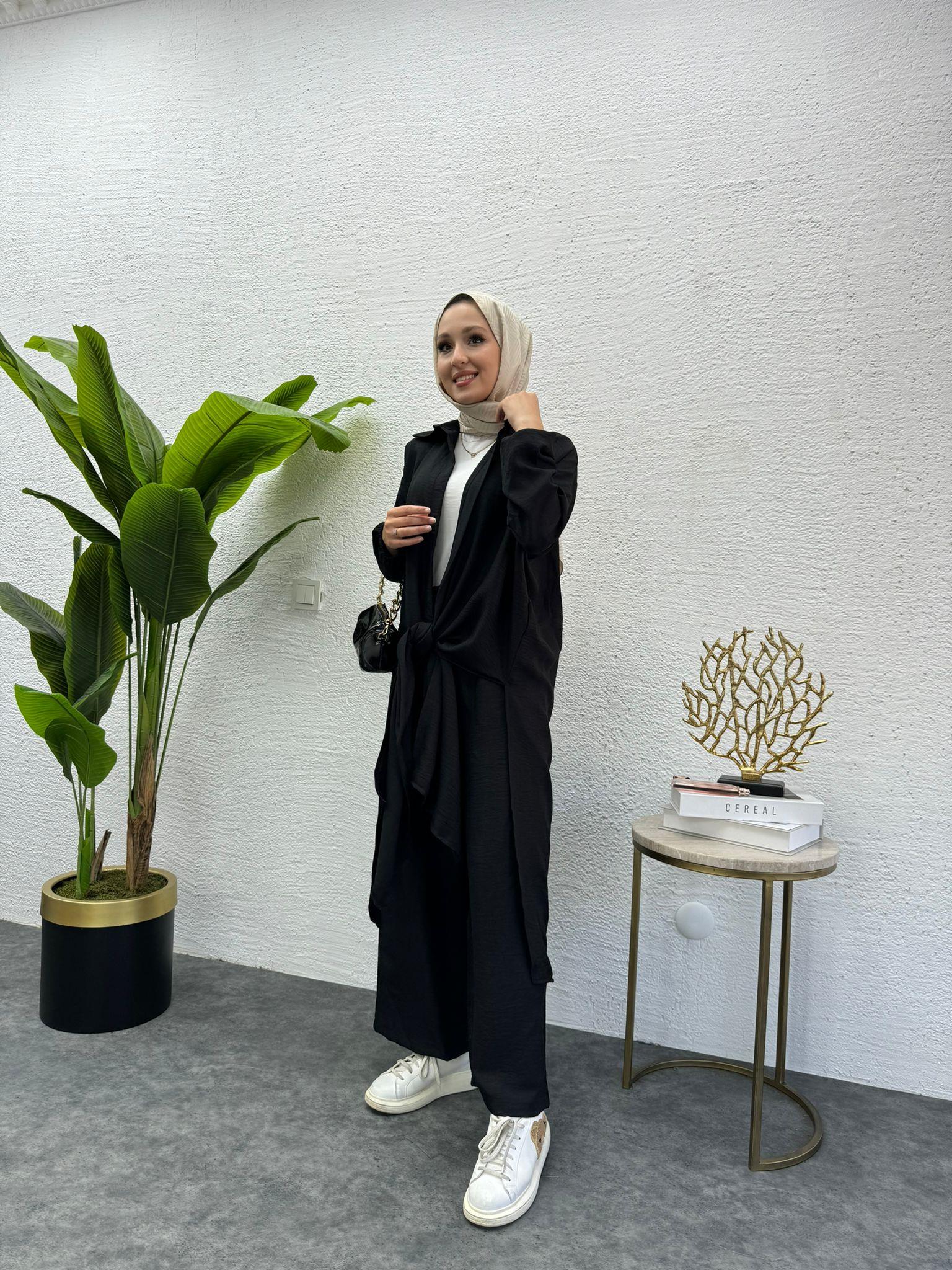 MEYSADESIGN PANTOLON TAKIM Lina Keten İkili Takım Siyah