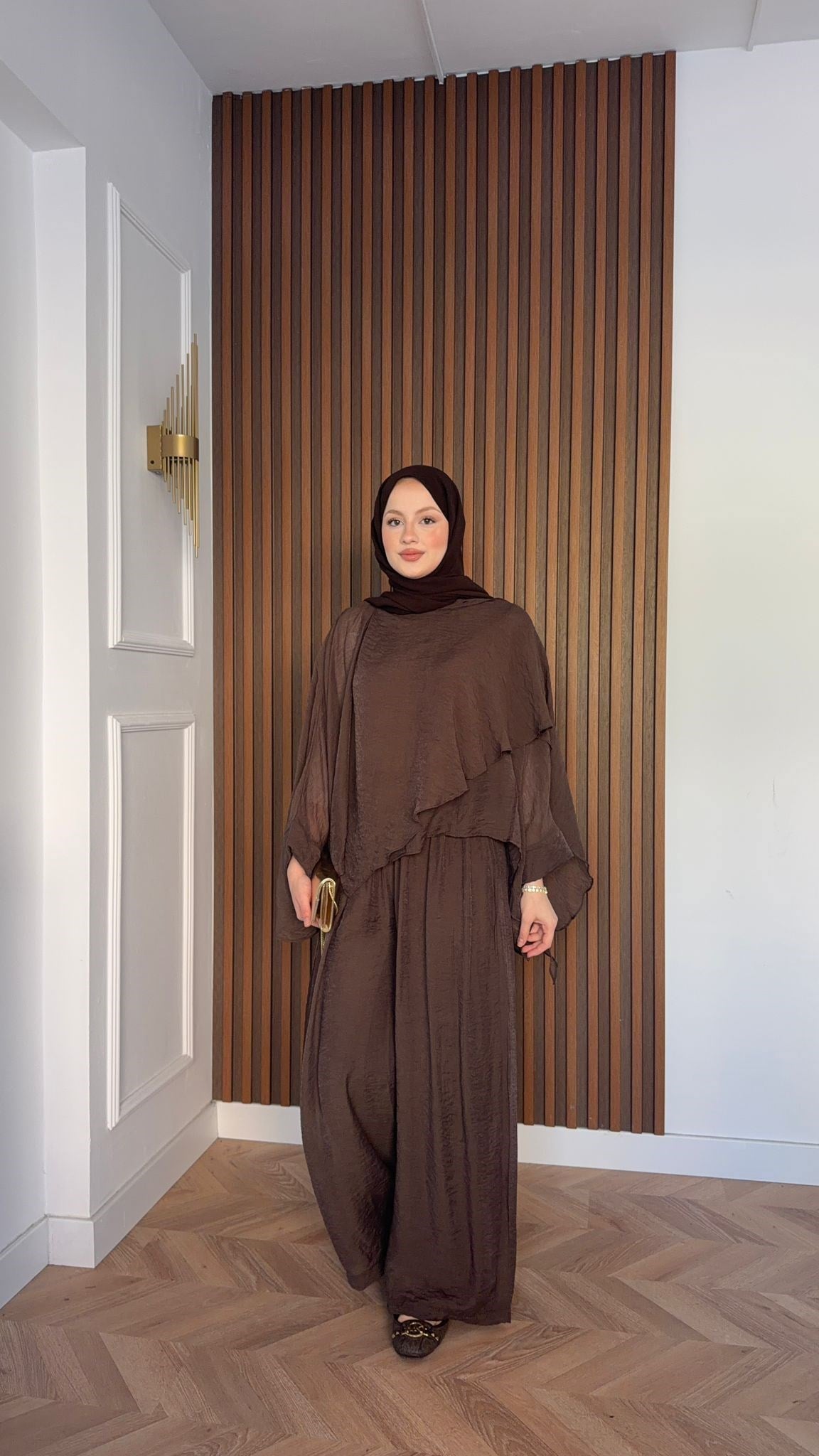 MEYSADESIGN PANTOLON TAKIM Mina Vual Pantolonlu Takım Acı Kahve