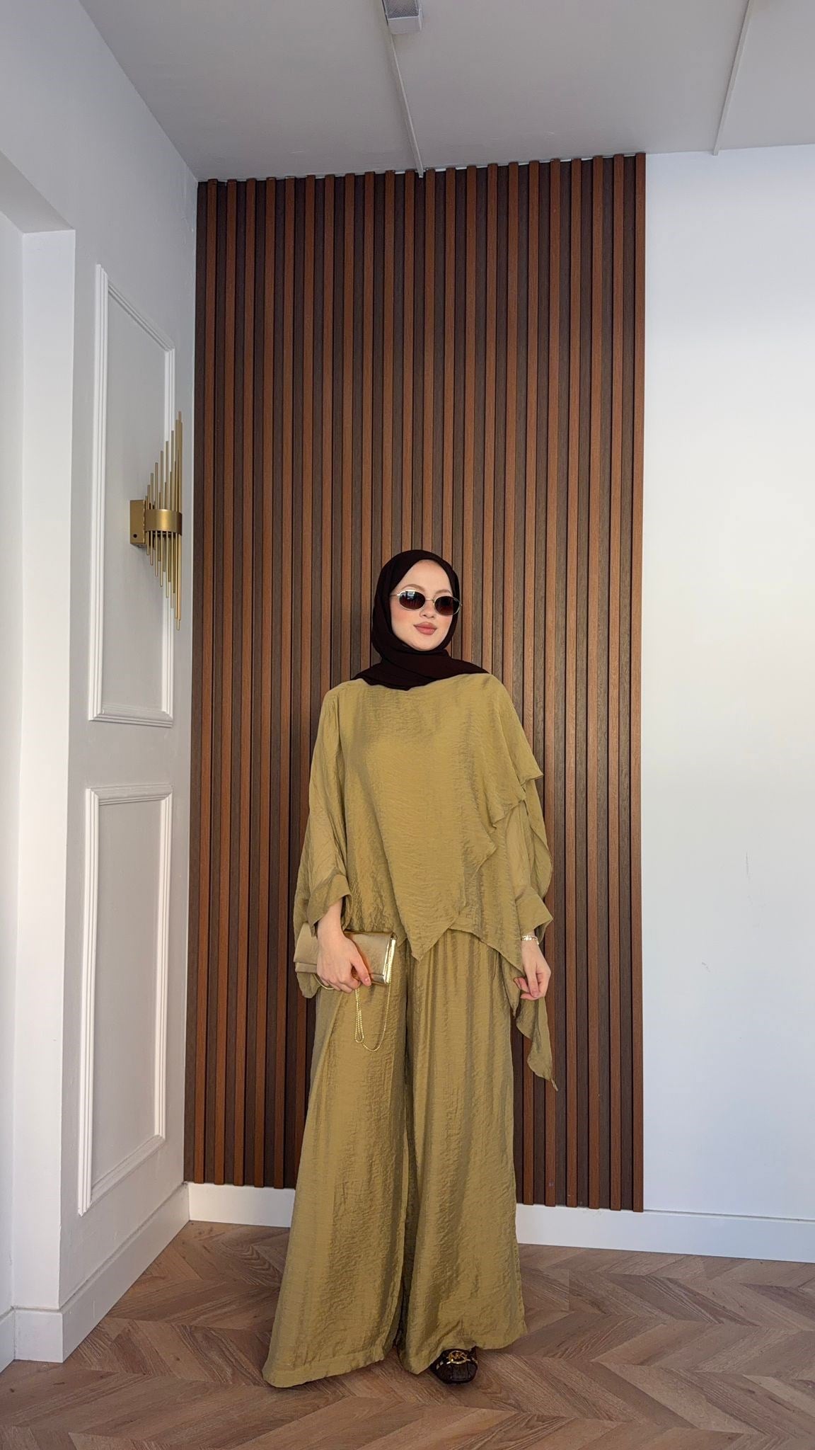 MEYSADESIGN PANTOLON TAKIM Mina Vual Pantolonlu Takım Yağ Yeşili