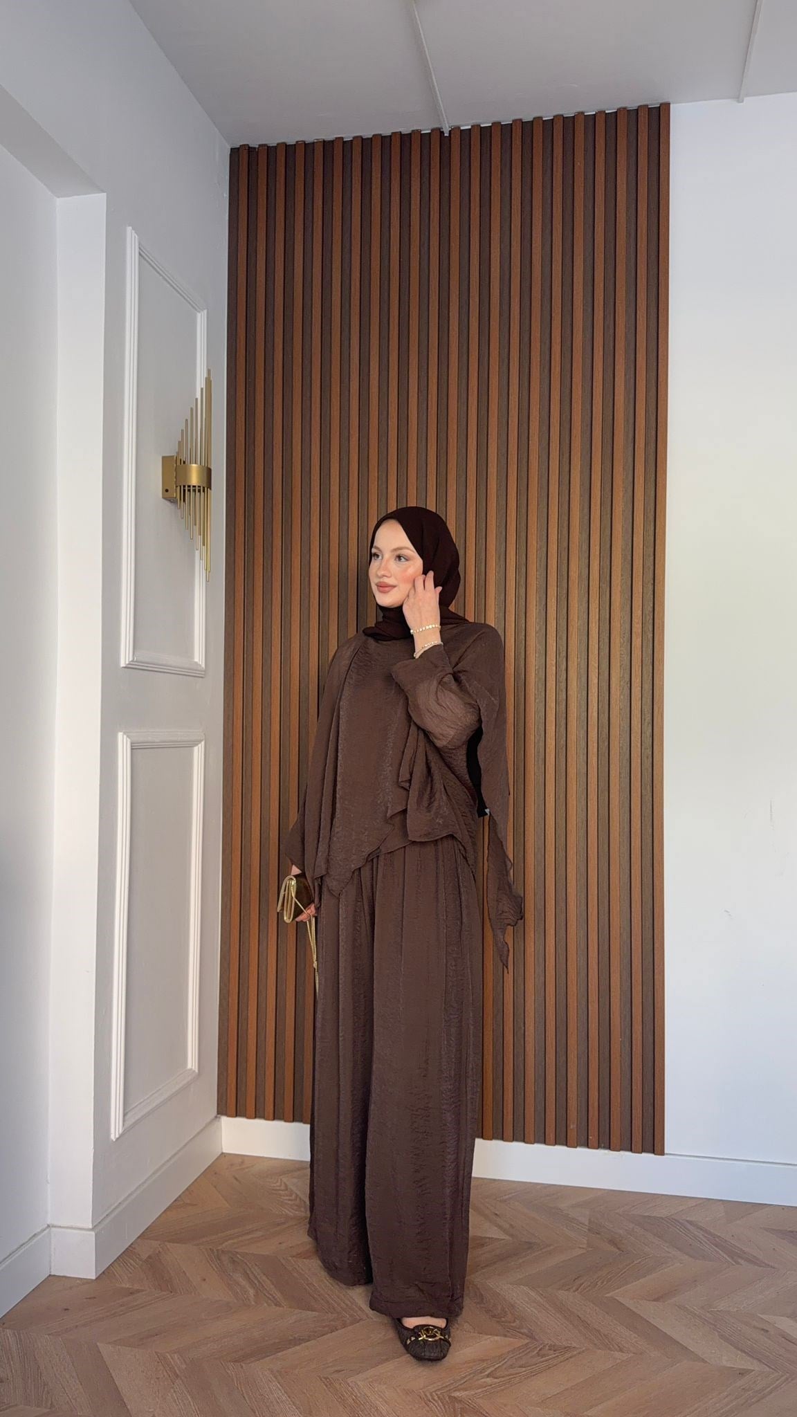MEYSADESIGN PANTOLON TAKIM Mina Vual Pantolonlu Takım Acı Kahve