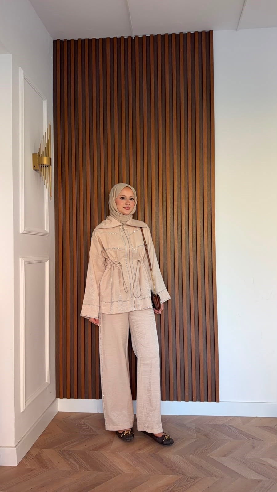MEYSADESIGN PANTOLON TAKIM Moe Taşlı Jakarlı Takım Bej