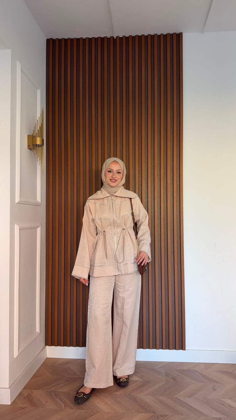 MEYSADESIGN PANTOLON TAKIM Moe Taşlı Jakarlı Takım Bej