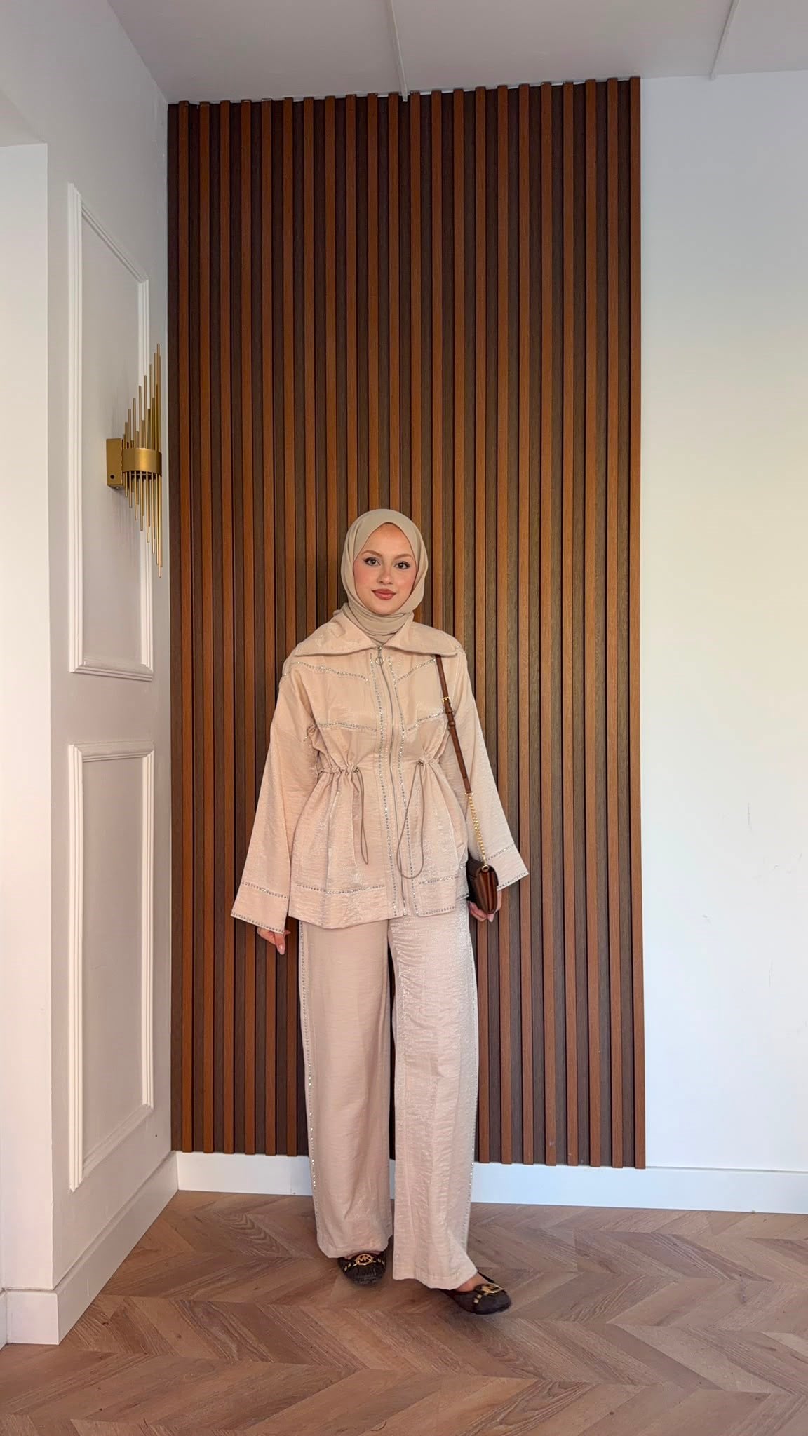 MEYSADESIGN PANTOLON TAKIM Moe Taşlı Jakarlı Takım Bej