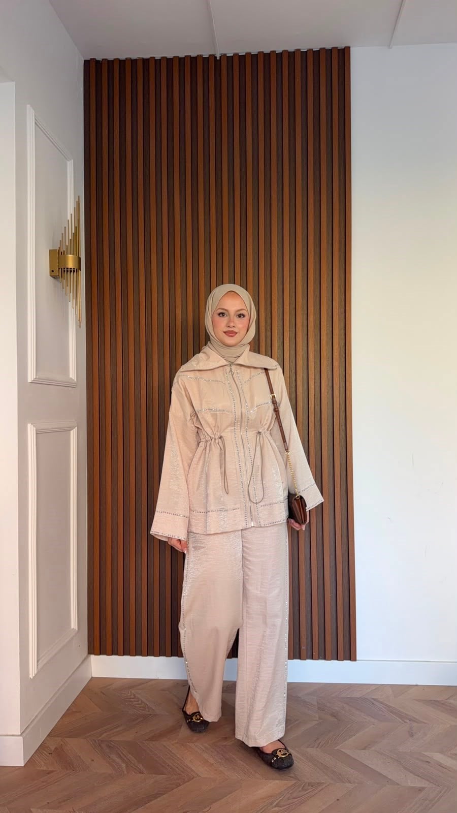 MEYSADESIGN PANTOLON TAKIM Moe Taşlı Jakarlı Takım Bej