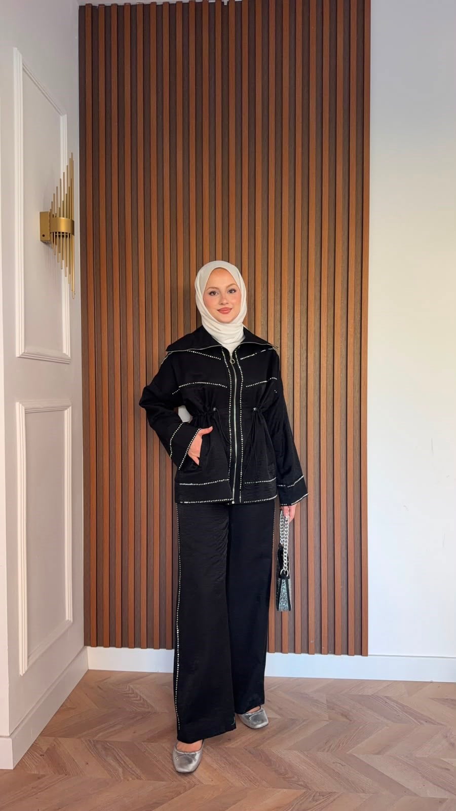 MEYSADESIGN PANTOLON TAKIM Moe Taşlı Jakarlı Takım Siyah