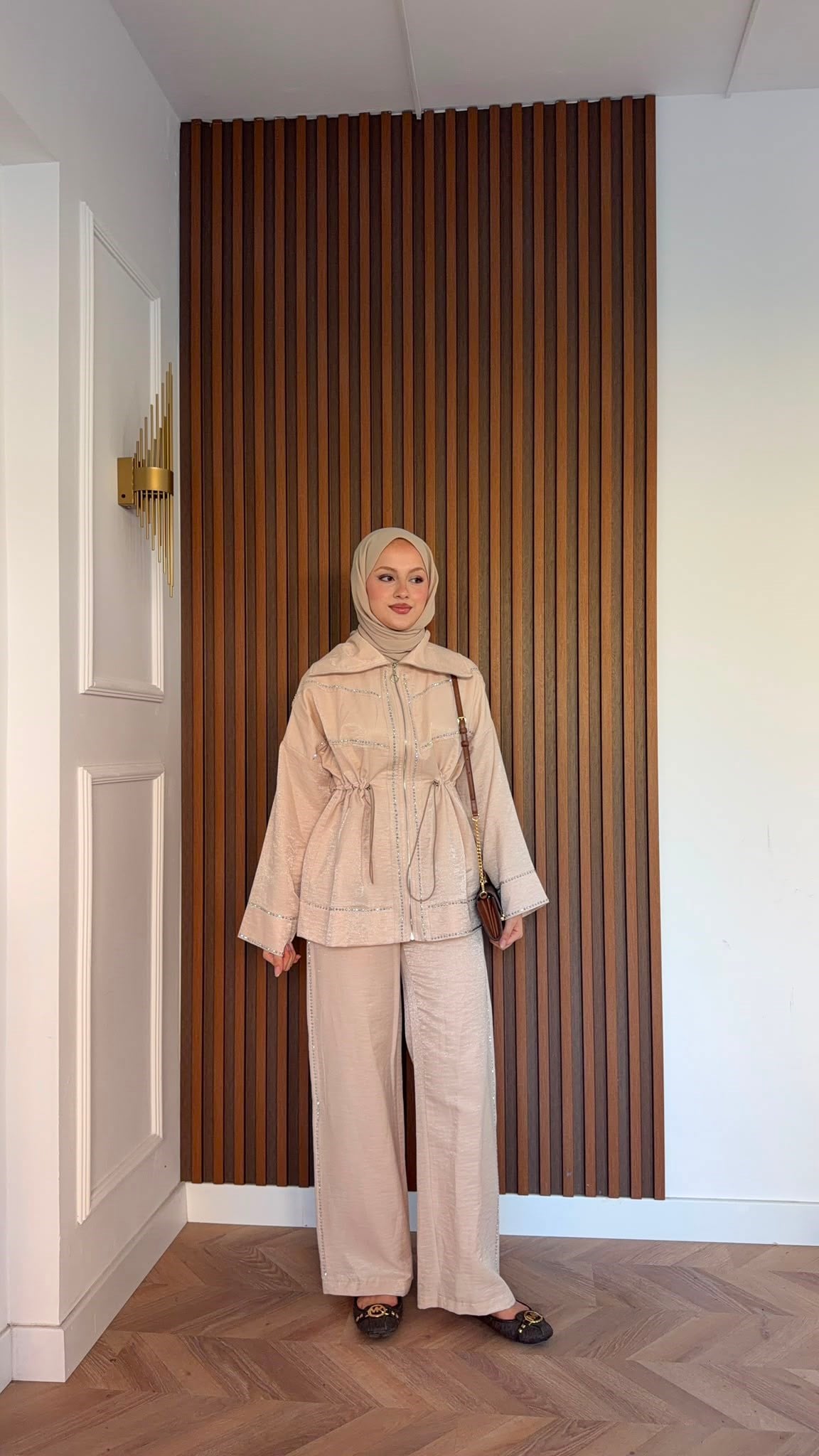 MEYSADESIGN PANTOLON TAKIM Moe Taşlı Jakarlı Takım Bej