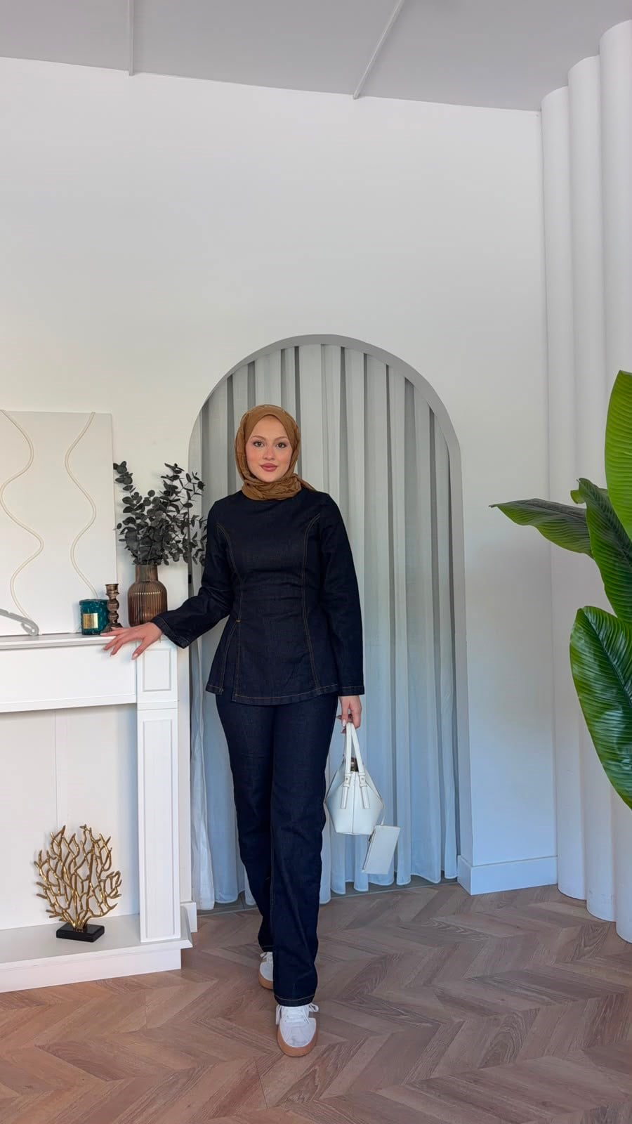 MEYSADESIGN PANTOLON TAKIM Ole Beli Bağlamalı Denim Takım