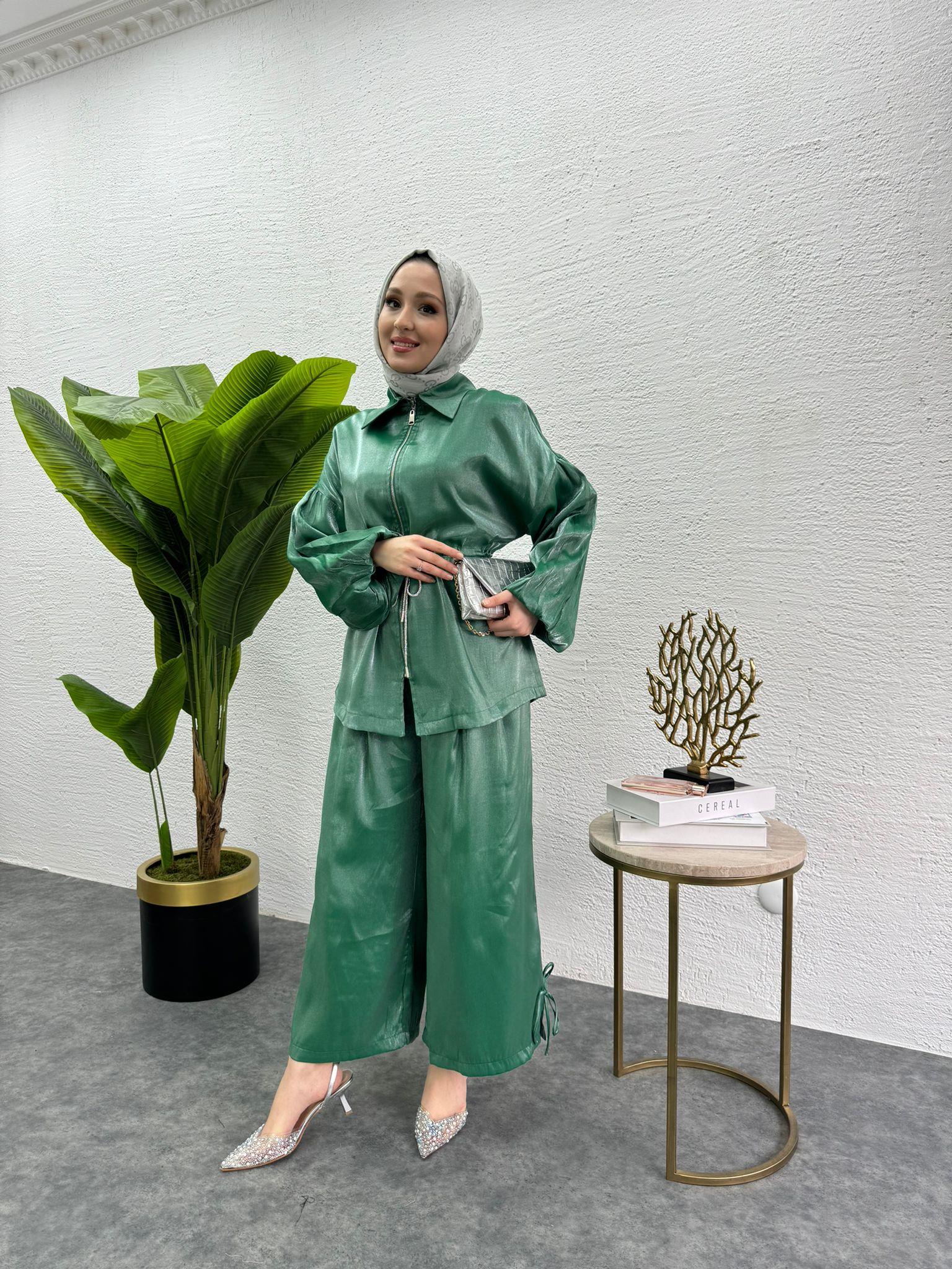 MEYSADESIGN PANTOLON TAKIM Pearly İkili Takım Yeşil