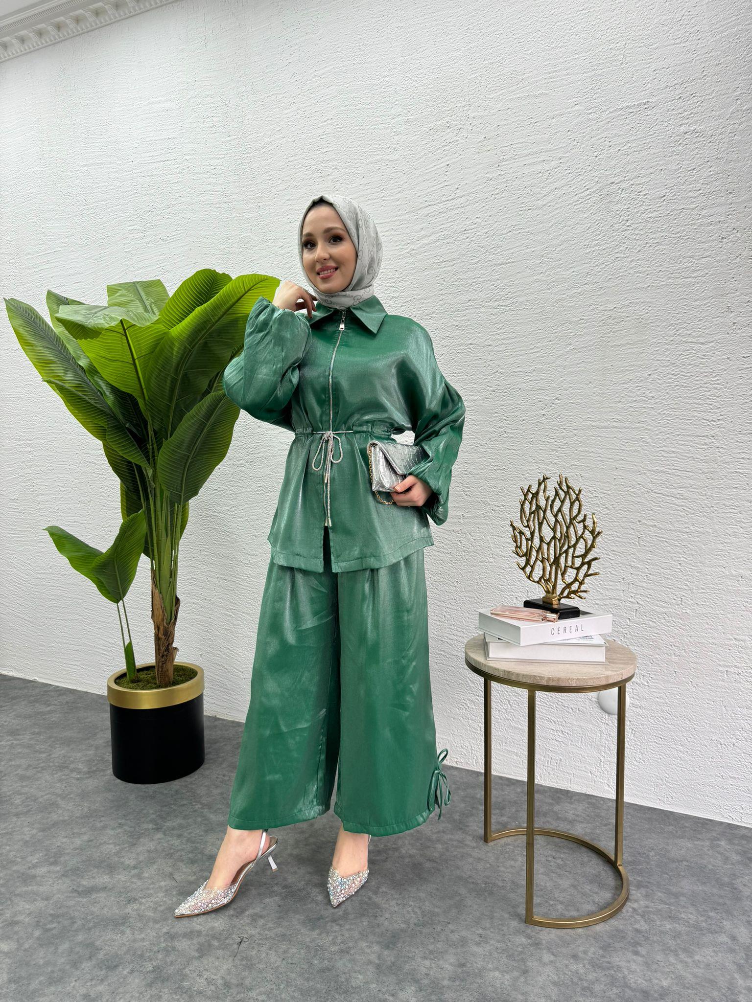 MEYSADESIGN PANTOLON TAKIM Pearly İkili Takım Yeşil