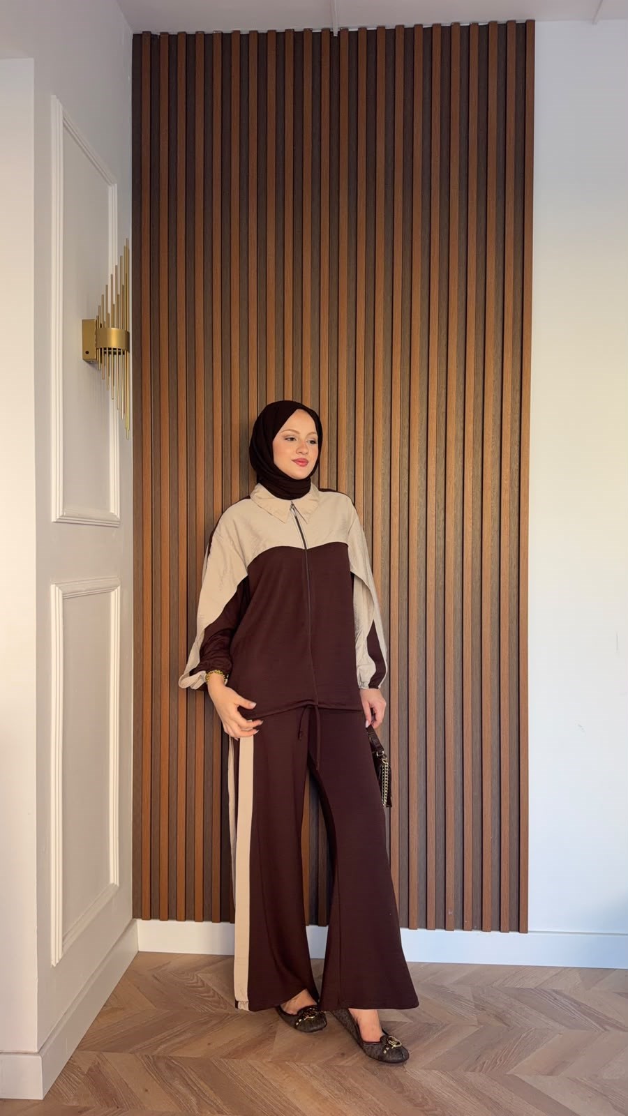 MEYSADESIGN PANTOLON TAKIM Pelerinli Aerobin Spor Takım Acı Kahve