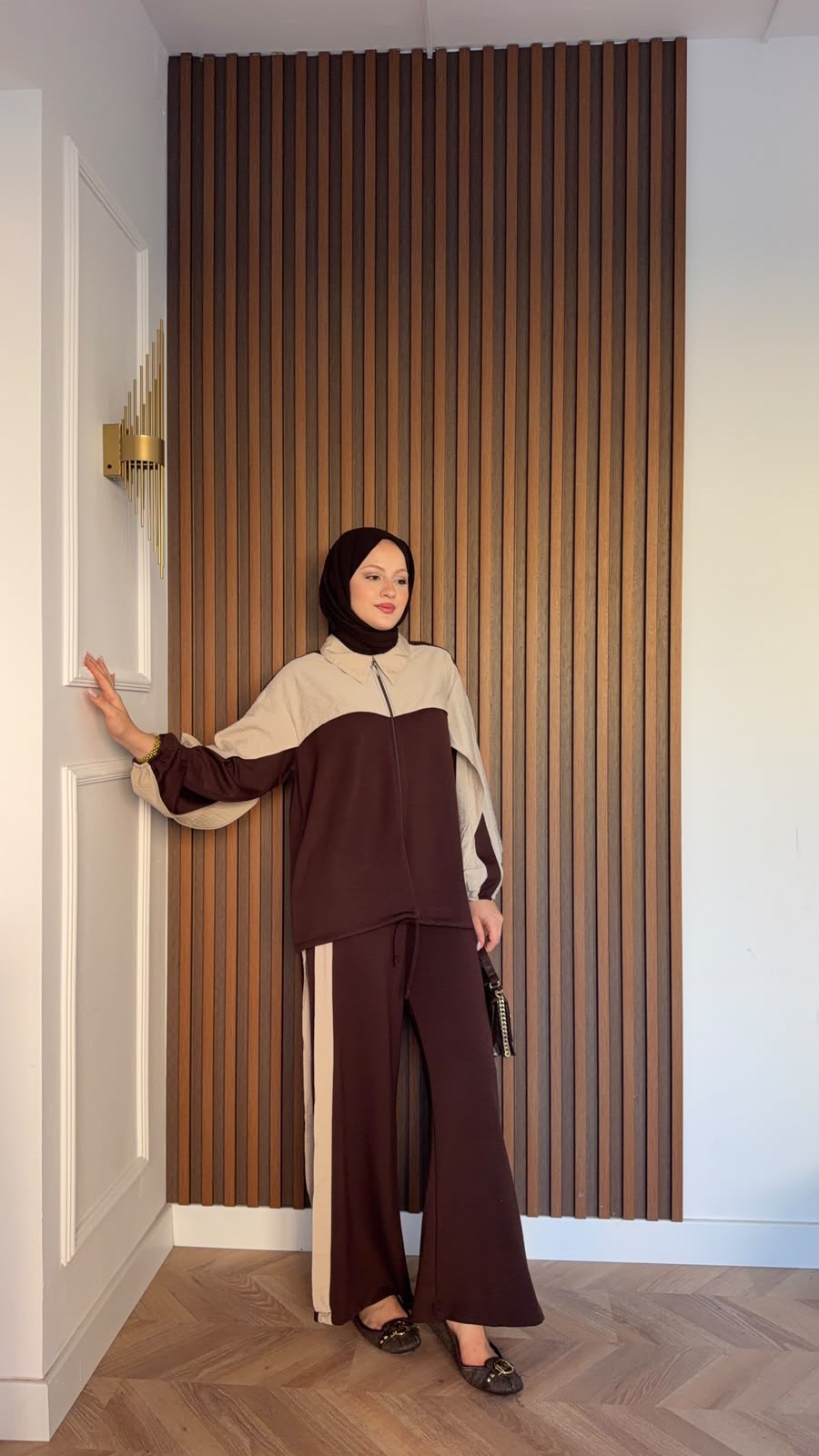MEYSADESIGN PANTOLON TAKIM Pelerinli Aerobin Spor Takım Acı Kahve