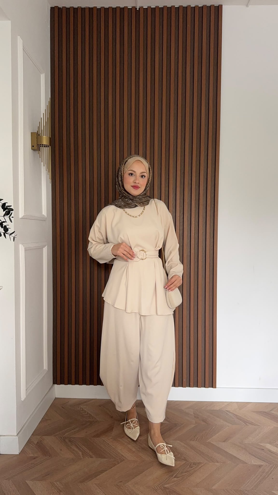 MEYSADESIGN PANTOLON TAKIM Peri Pensli Pantolon Takım Bej