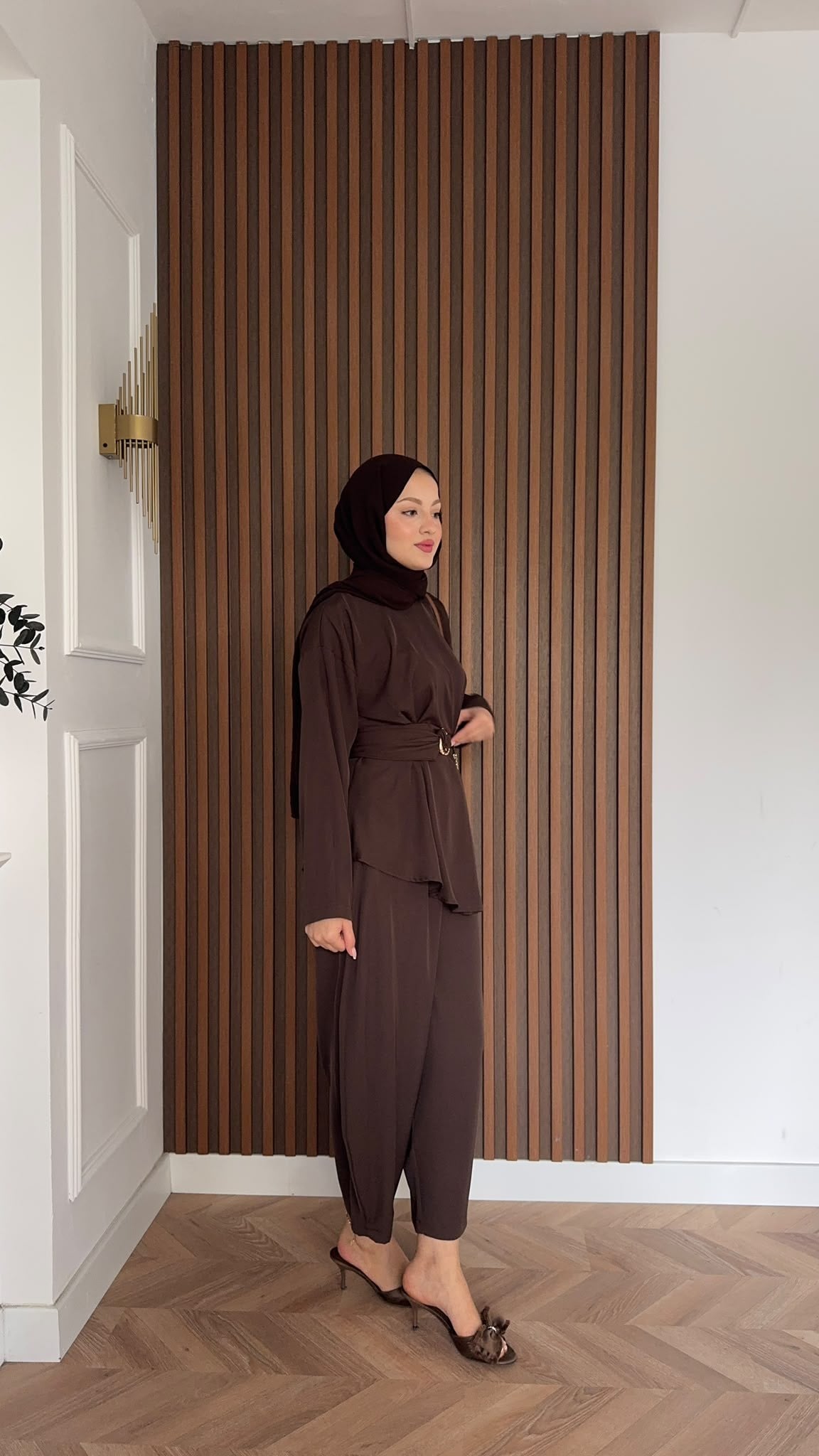 MEYSADESIGN PANTOLON TAKIM Peri Pensli Pantolon Takım Acı Kahve