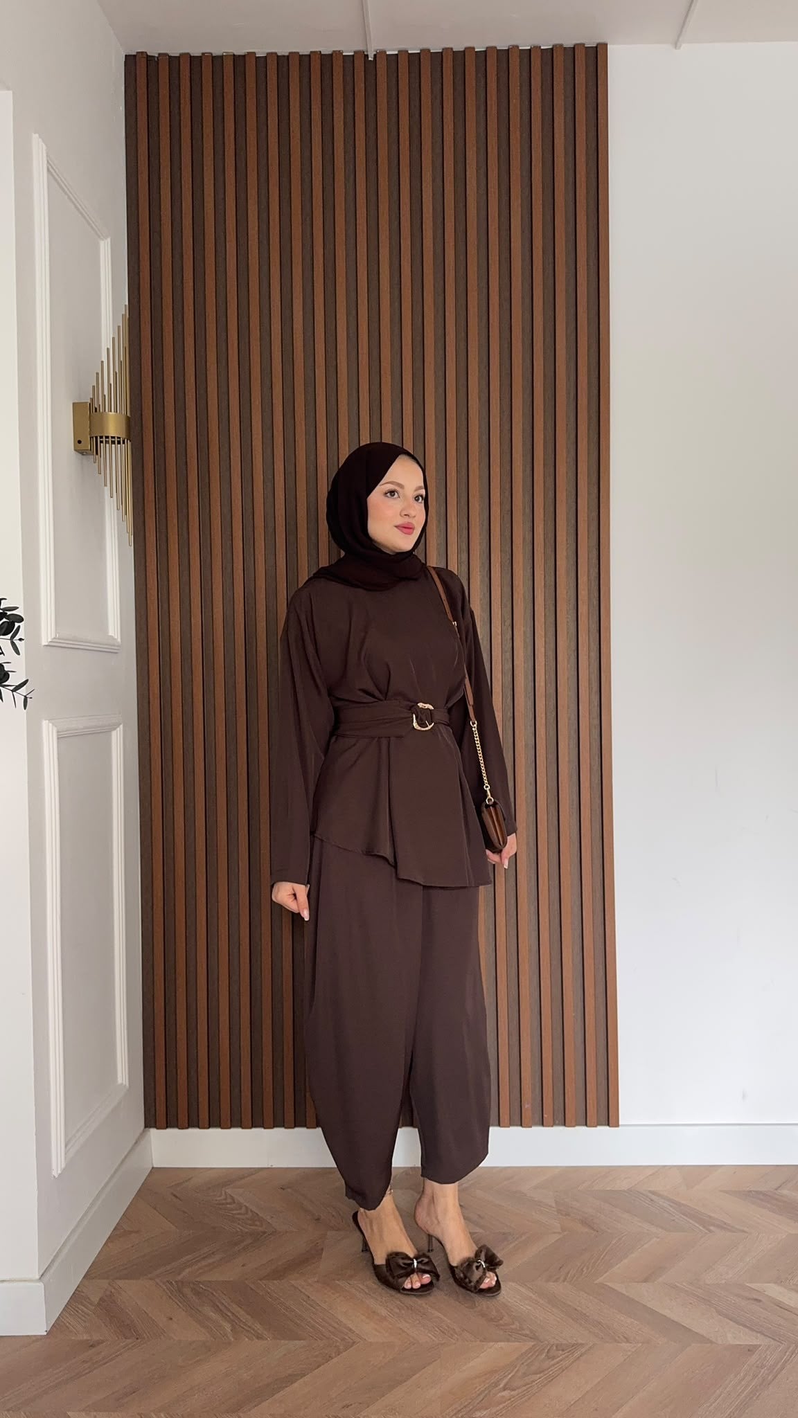 MEYSADESIGN PANTOLON TAKIM Peri Pensli Pantolon Takım Acı Kahve