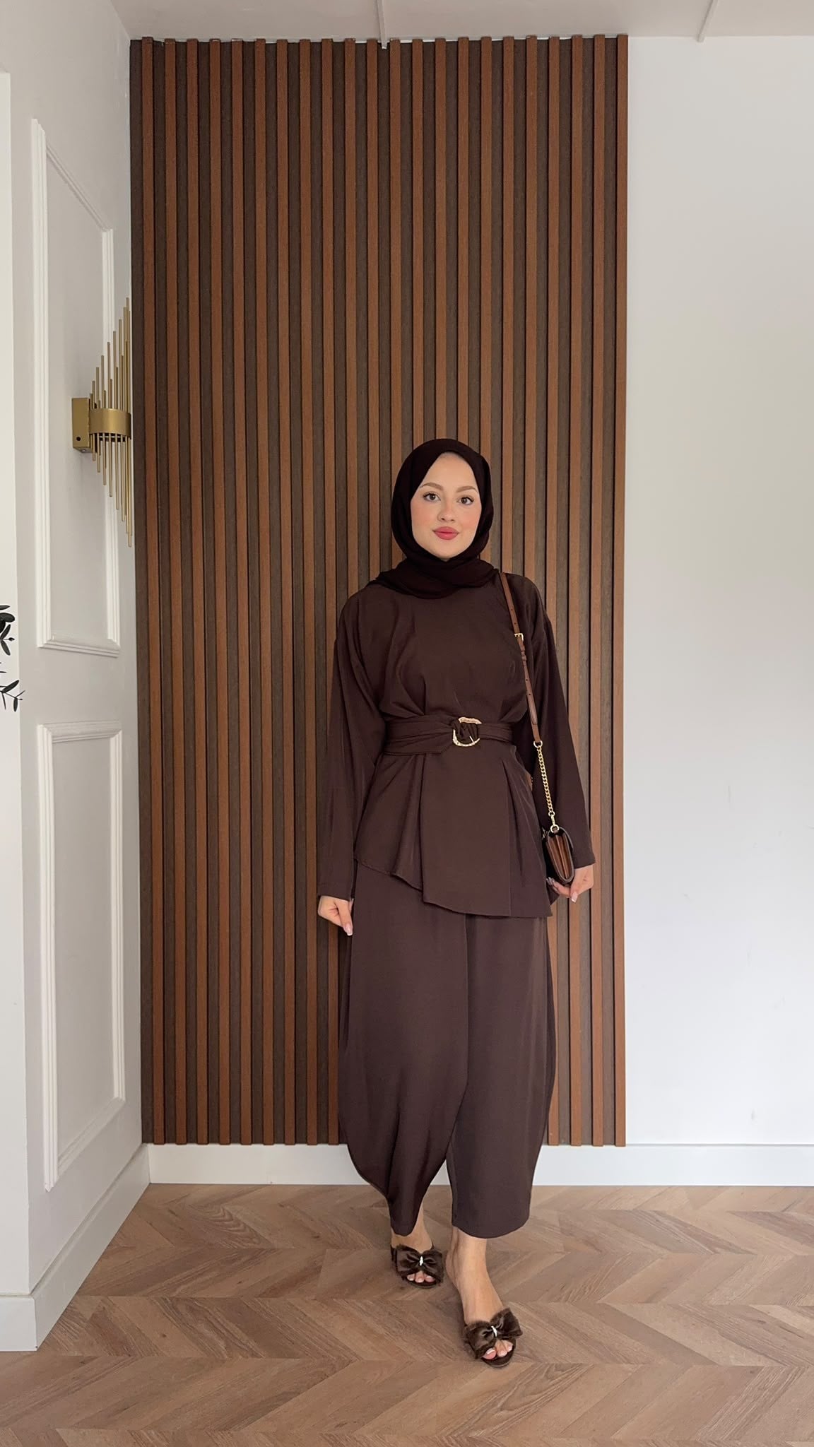 MEYSADESIGN PANTOLON TAKIM Peri Pensli Pantolon Takım Acı Kahve