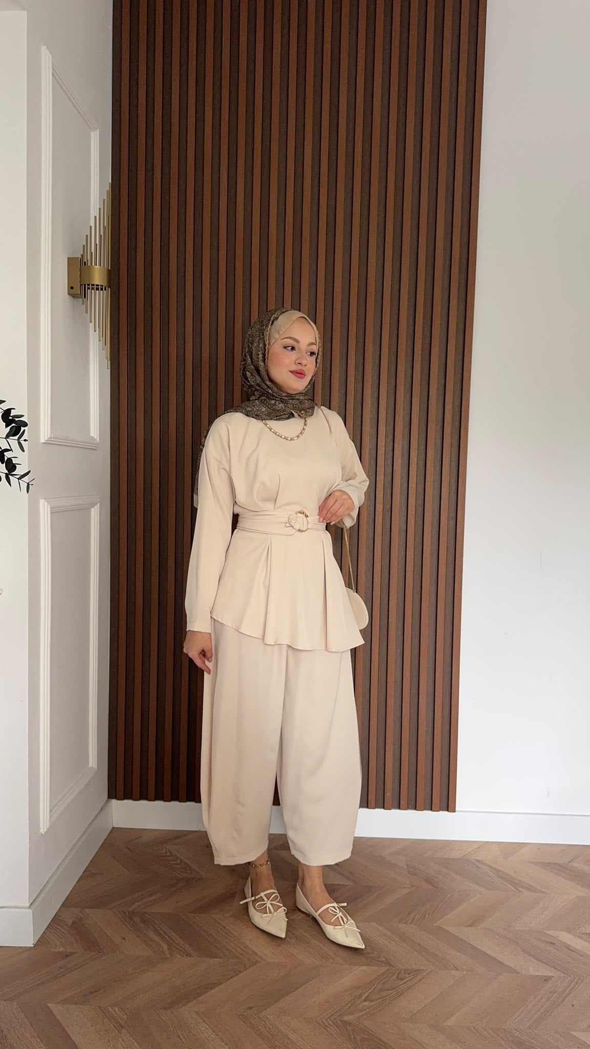 MEYSADESIGN PANTOLON TAKIM Peri Pensli Pantolon Takım Bej