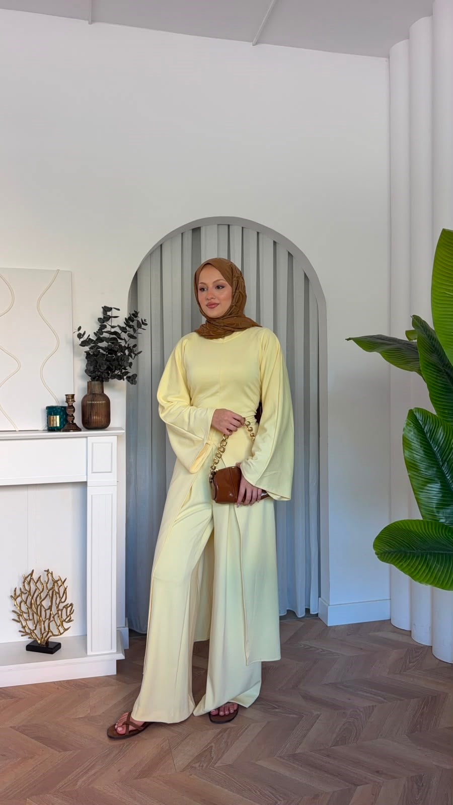 MEYSADESIGN PANTOLON TAKIM Polen Oysh İkili Takım Sarı