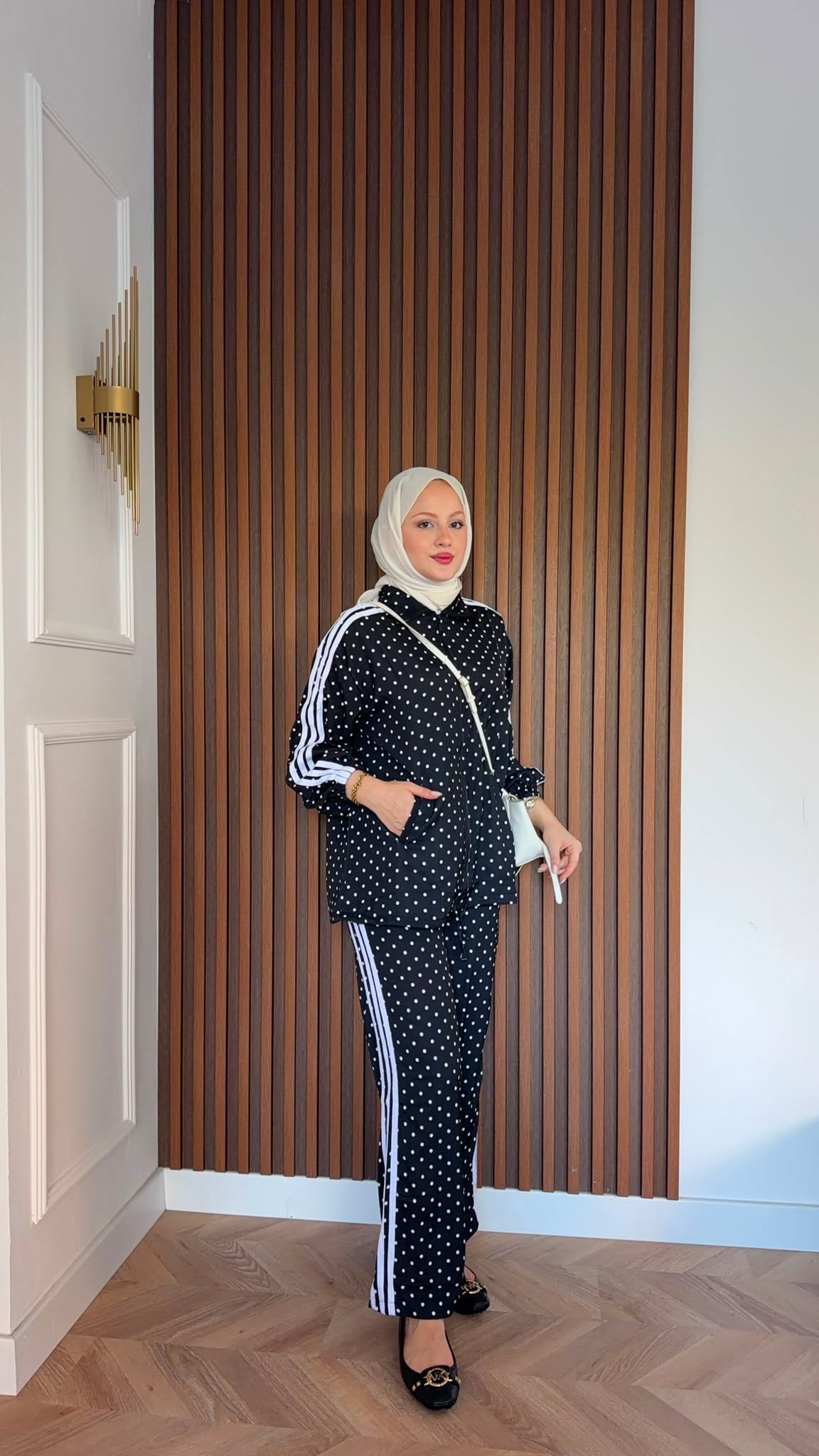MEYSADESIGN PANTOLON TAKIM Puantiyeli Çizgili Spor Takım Siyah