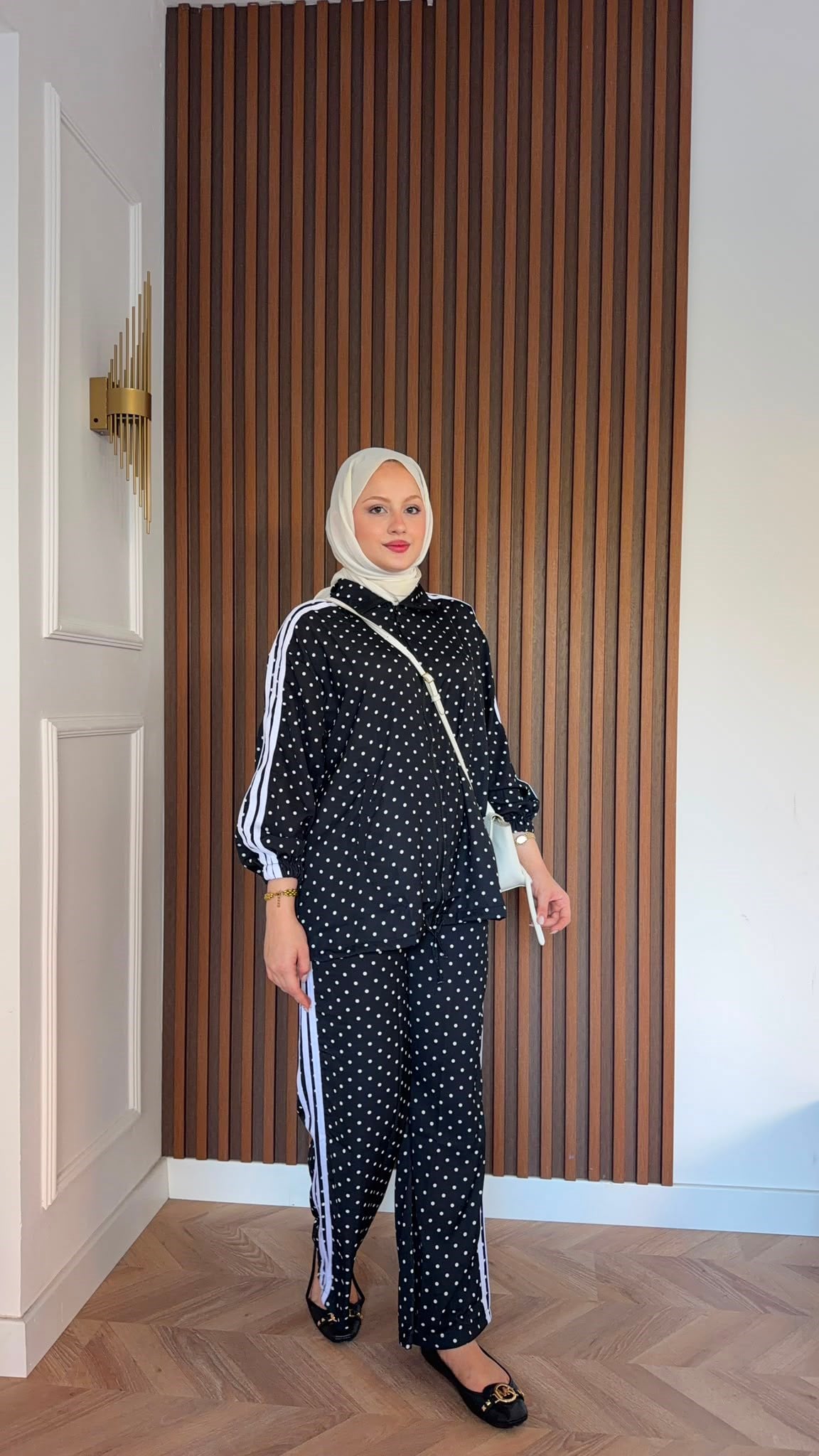MEYSADESIGN PANTOLON TAKIM Puantiyeli Çizgili Spor Takım Siyah