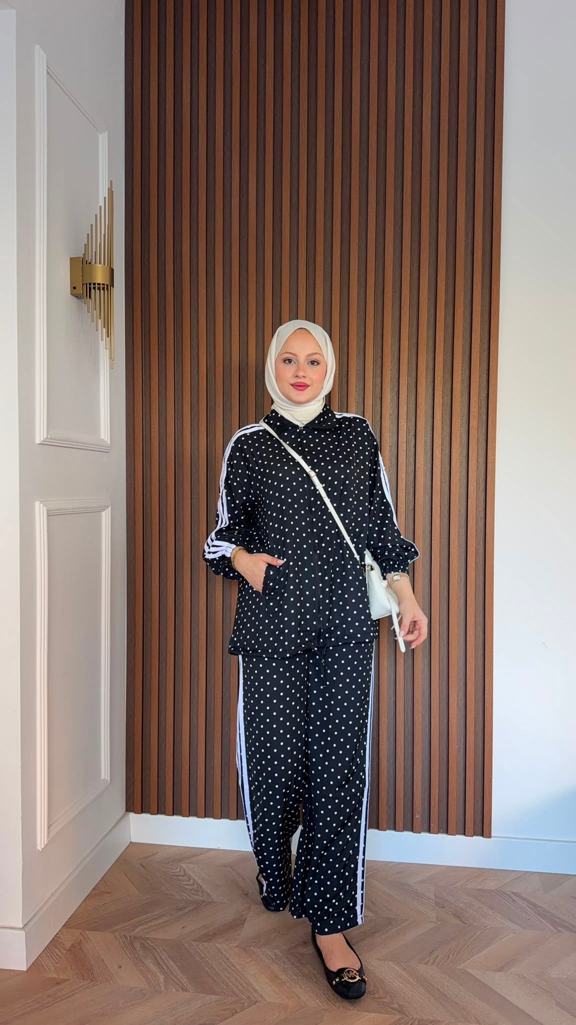 MEYSADESIGN PANTOLON TAKIM Puantiyeli Çizgili Spor Takım Siyah