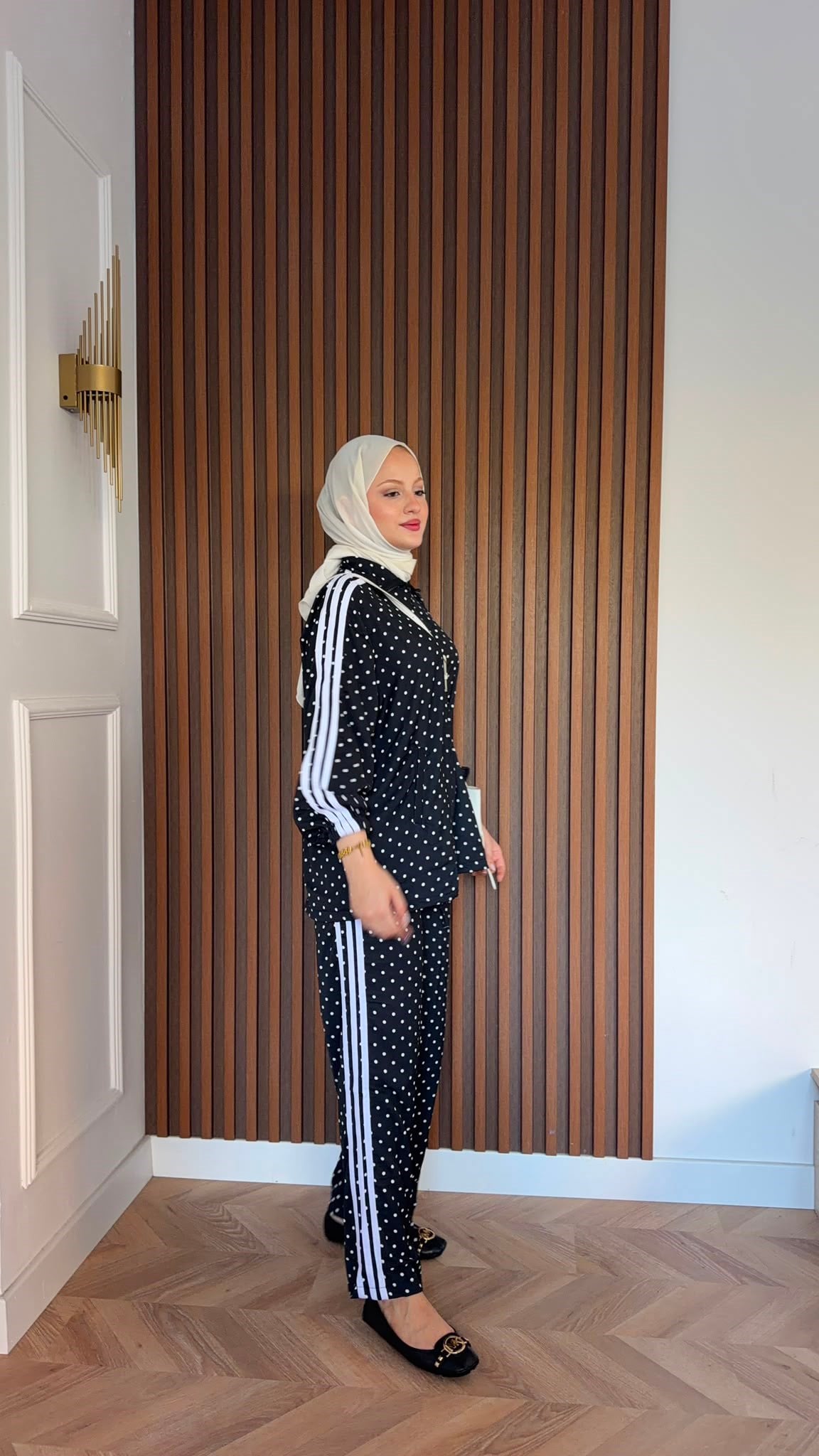 MEYSADESIGN PANTOLON TAKIM Puantiyeli Çizgili Spor Takım Siyah